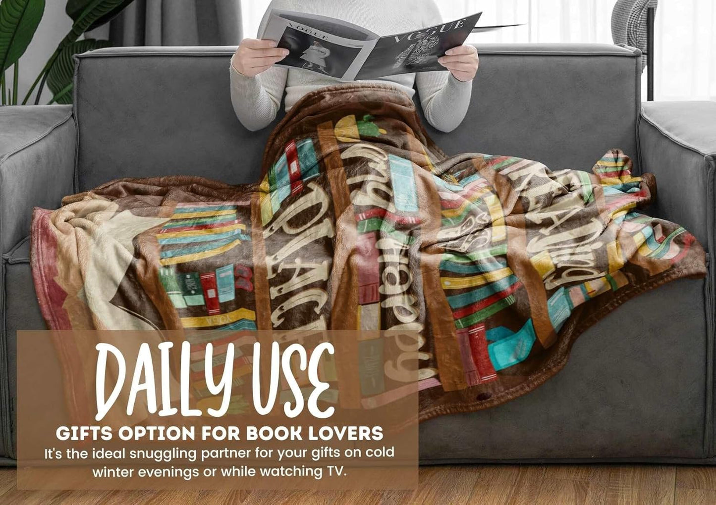 InnoBeta Book Lovers Throw Blanket - Gifts for Women Men Book Lover, Librarians and Readers - 50" x 65", Brown