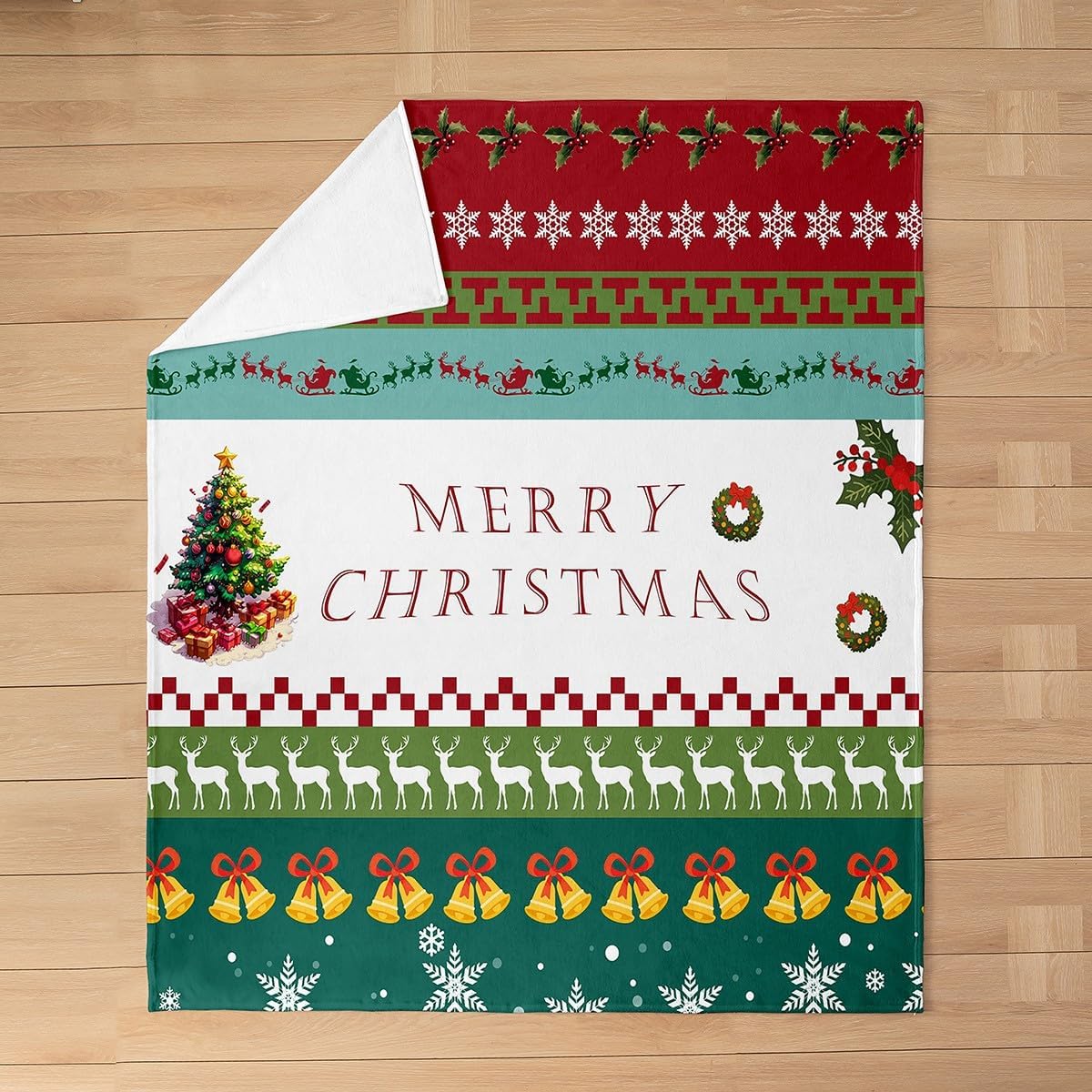 Feelyou Merry Christmas Throw Blanket Queen 90"x90" Christmas Deer Fuzzy Blanket for Teens Snowman Decor Women Men All Season