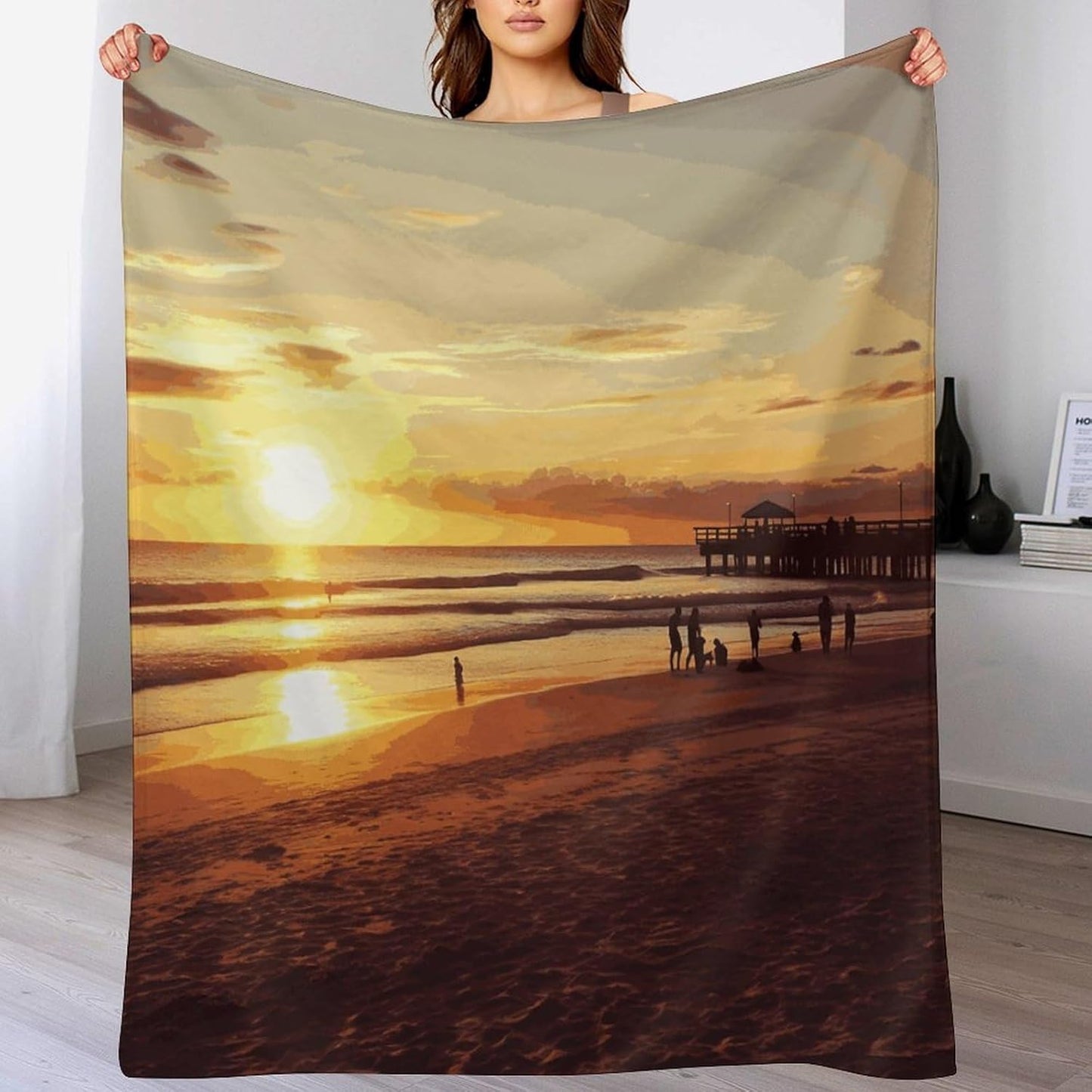 Sunset Beach Blanket Super Soft Lightweight Throw Blanket Cute Cozy Warm Bed Blanket Decorative Fuzzy Blanket All-Season Home Decor Gift for Sofa Couch Living Room 30"*40"（76 * 100cm）
