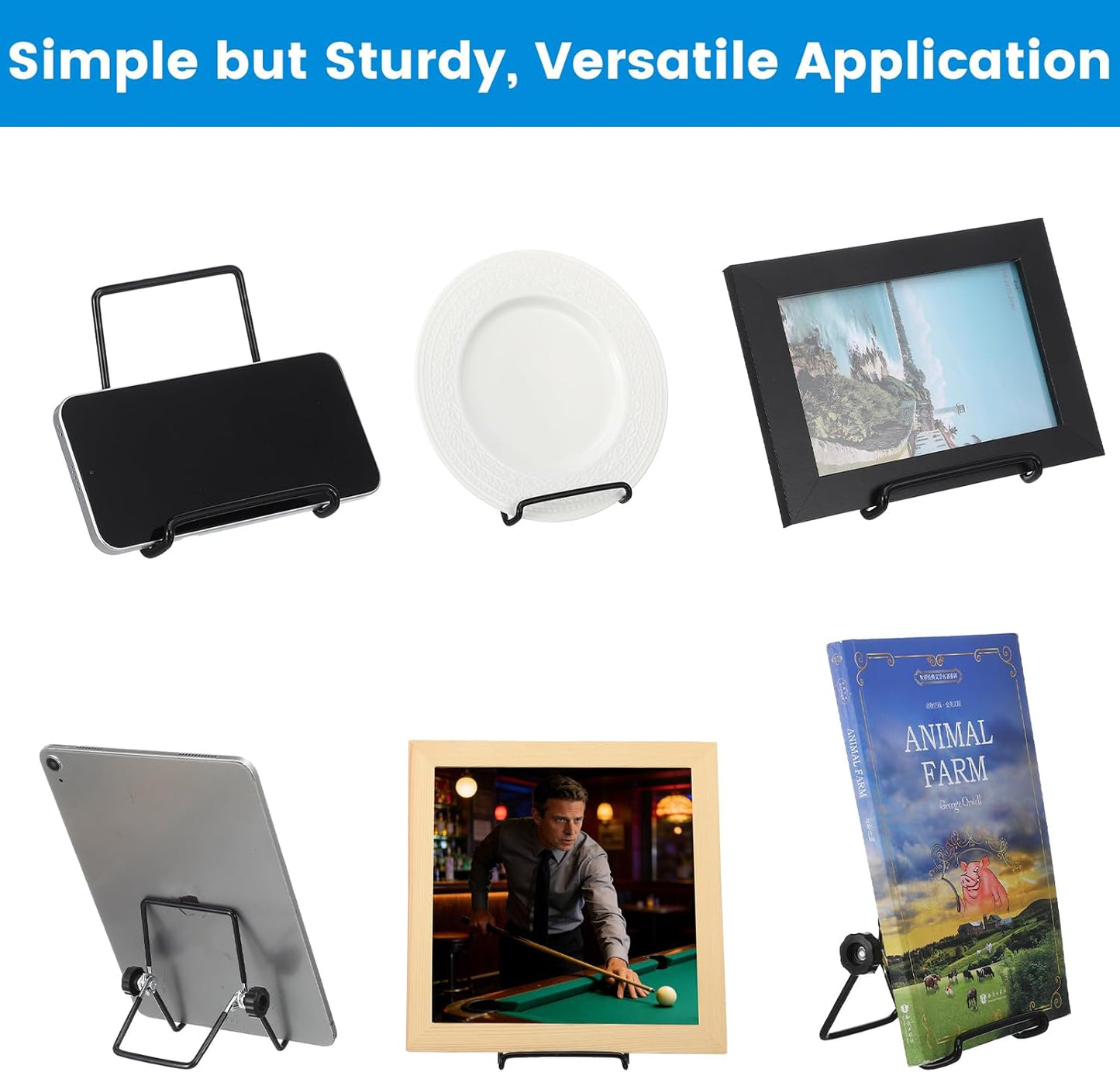 24 Pack Metal Book Stand, 5.51" x 3.74" Foldable Adjustable Display Easel Holder for Plates Pictures Photos Cookbooks and Tablets, Black