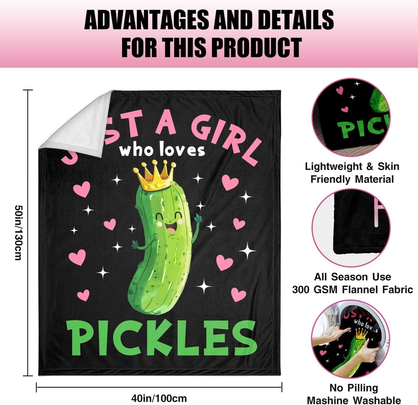 Pickle Blanket for Kids Girls, Pickles Gift for Pickles Lovers, Pickle Themed Present, Best Birthday Christmas Pickle Gift Ideas, Soft Warm Cozy Blanket 40"x50"