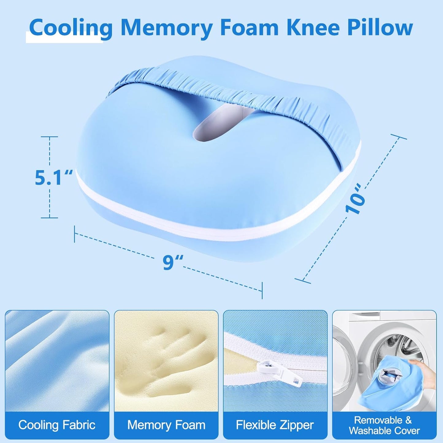 Knee Pillow for Side Sleepers, Cool Memory Foam Leg Pillow for Sleeping, Between Legs Cushion, Knee Support Pillow for Spine Sciatica Back Hip Knee Pain Relief with Ice Silk Cover & Elastic Strap