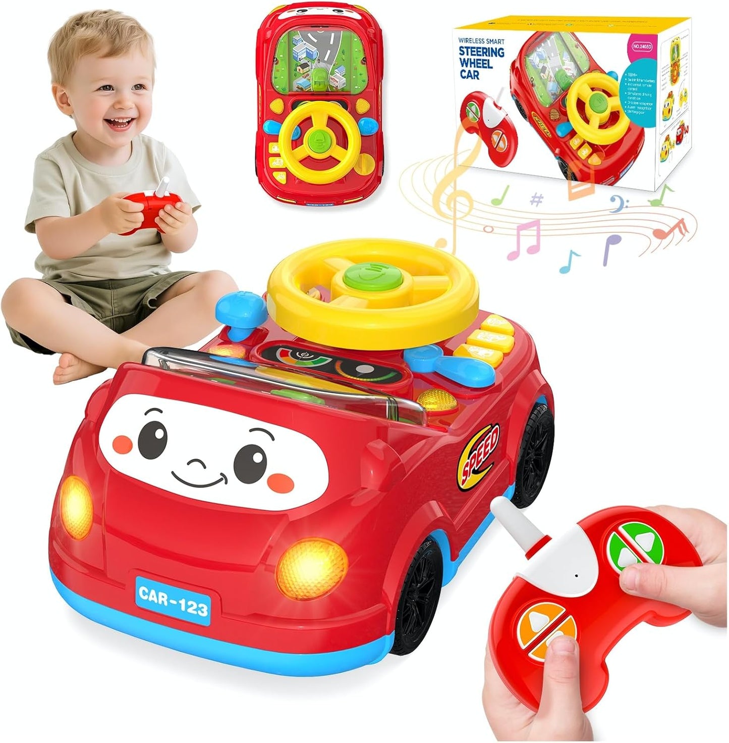 Toddler Toys For Ages 1-3 Boy - Remote Control RC Push Car Racing Adventure Steering Wheel Driving Games,Interactive Learning Educational Christmas Birthday Gift For Kids Age 1 2 3(Yellow Red)
