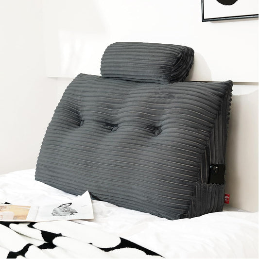 Headboard Wedge Pillow with Neck Roll Pillow Twin Wedge Pillow Headboard Soft and Supportive Bed Rest Reading Pillows for Sitting in Bed with Removable Cover