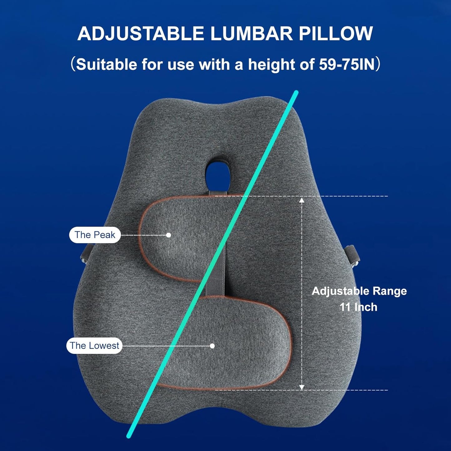 Adjustable Lumbar Support Pillow for Office Chair Improve Lower Back Pain Relief & Sitting Posture Back Support Pillow with Adjustable Slider Ergonomic Memory Foam Back Cushion for Long Sitting（1 Pcs）