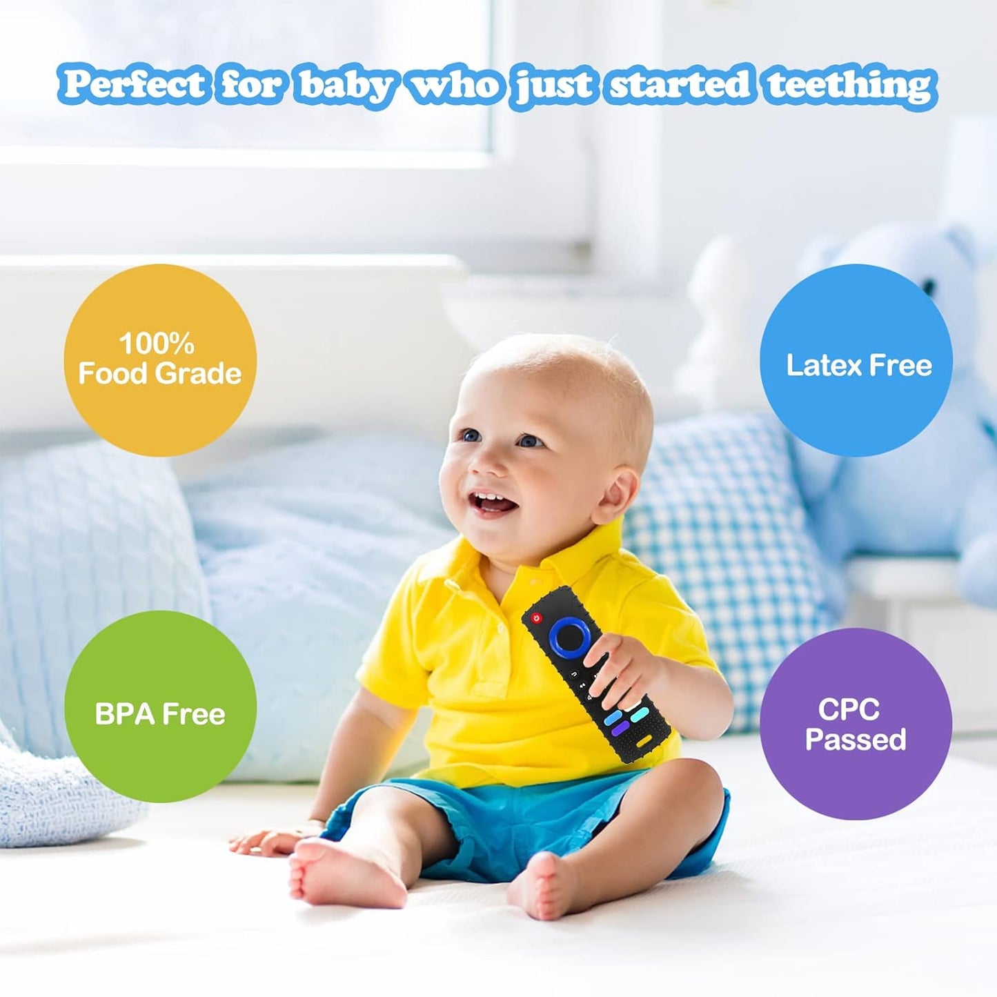 2-Pack Silicone Baby Teething Toys, Fire TV Remote Teethers for 6-12-18 Months Infant, Fire Remote Shape Toddlers Silicone Teethers for Boys and Girls Sensory Toy