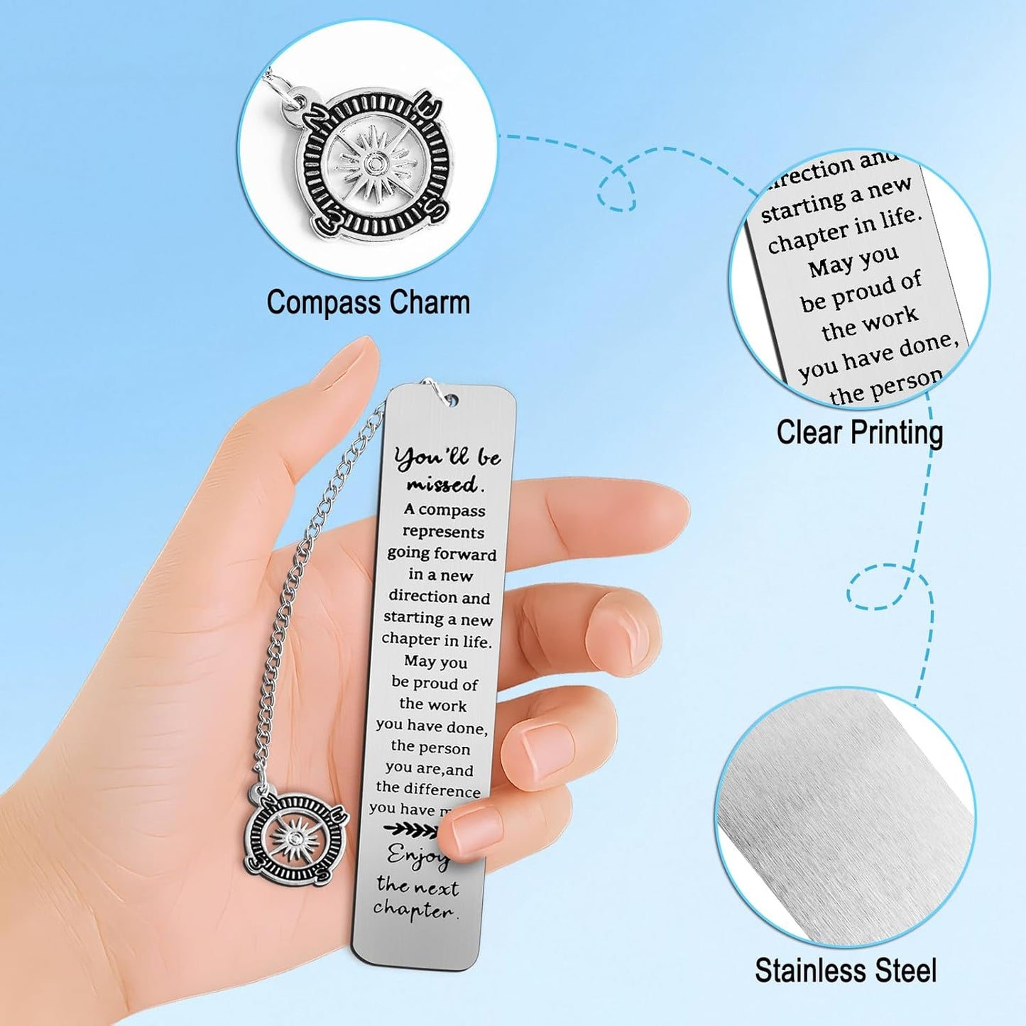 Coworker Leaving Gifts for Women Men Retirement Gifts You Will Be Missed Compass Metal Bookmark Teacher Friends Retirement Bookmark Farewell Going Away Goodbye Gift for Graduation New Job