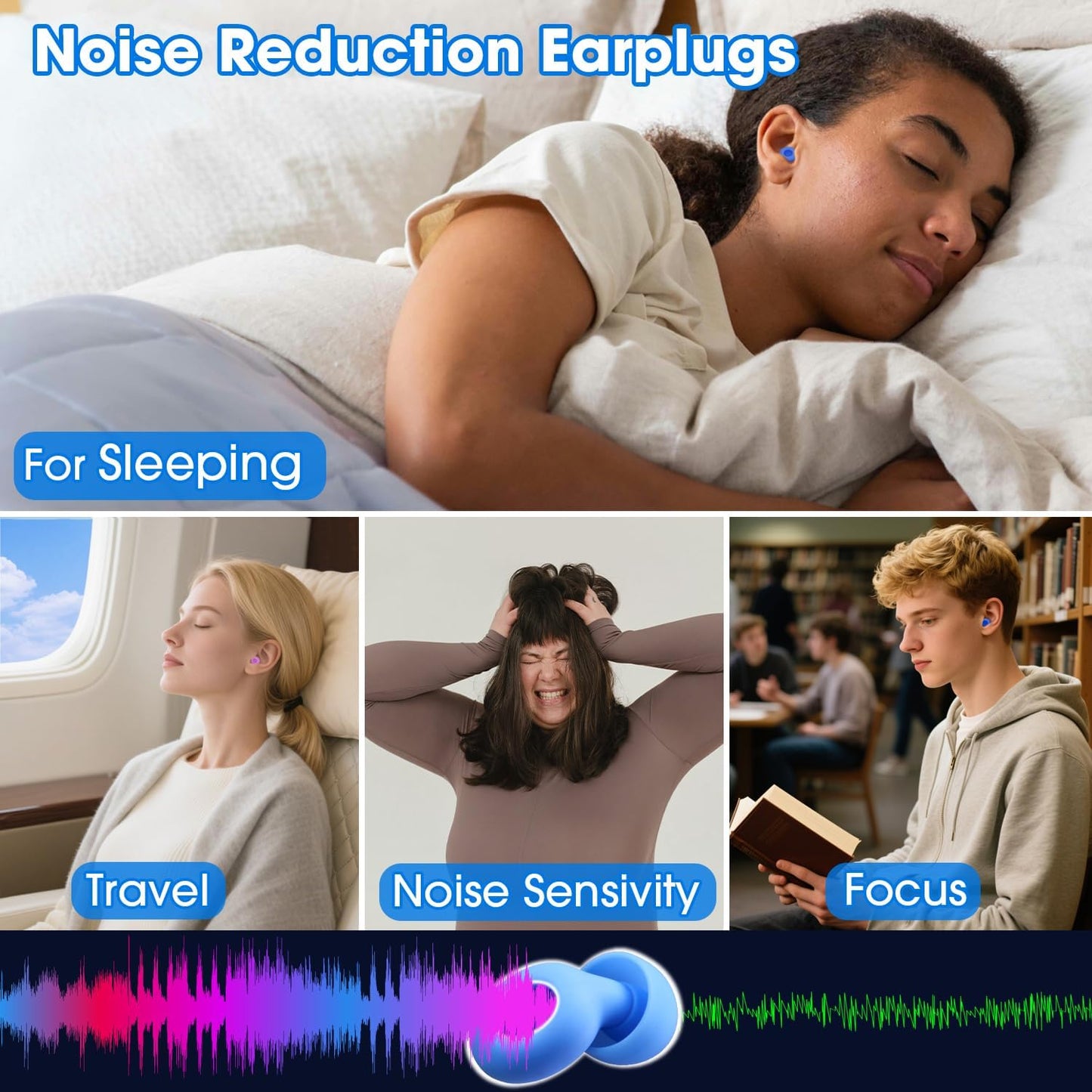 Ultra Soft Ear Plugs for Sleeping, Noise Sensitivity, Passive Noise Reduction 26dB, Most Comfortable Noise Cancelling Earplugs, Certified Hearing Protection, 8 Ear Tips - Black