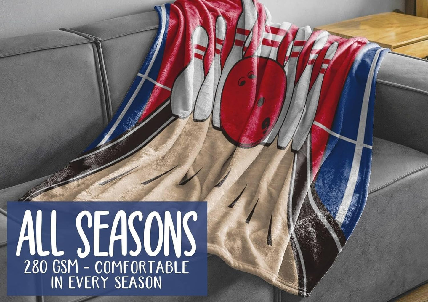 InnoBeta Bowling Throw Blanket - I'd Rather be Bowling - Flannel Blankets for Bowling Lovers - Bowling Gifts for Men, Women - 50" x 65" (Blue)