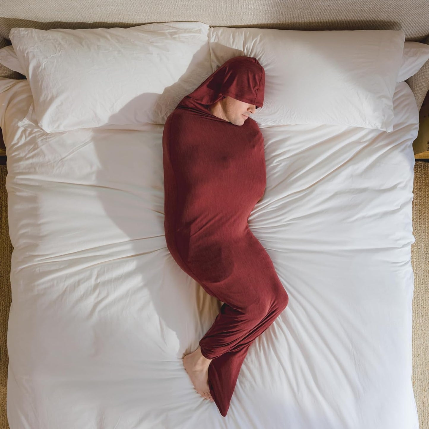 Hug Sleep Hooded Sleep Pod, Wearable Blanket with Comfy Hoodie, Weighted Blanket Alt, Seen on Shark Tank, Cooling Sensory, Machine Washable Cozy Blankets, Adult, Kids or Teens Gift, Ruby, Medium