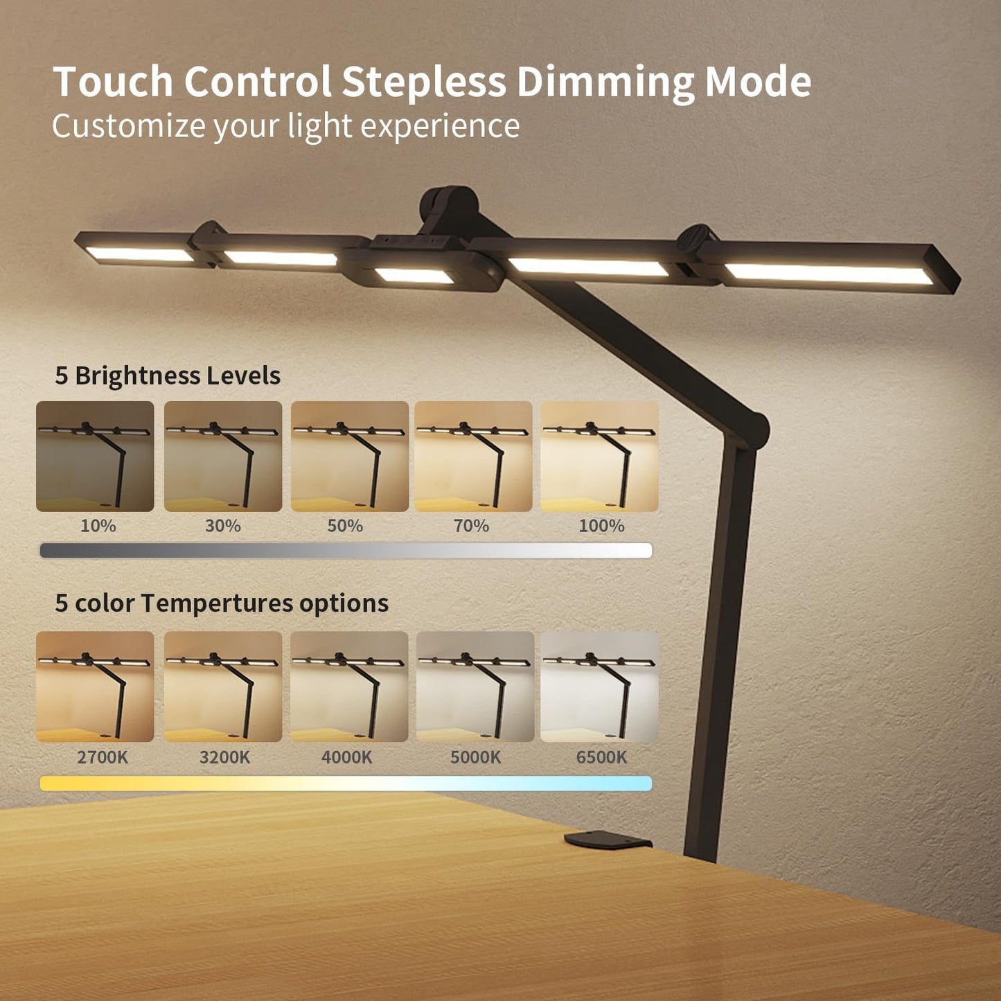 Led Desk Lamp with Clamp, 41" Architect Desk Lamp, 24W Ultra Bright Auto Dimming Computer Light, Eye-Caring Task Lamp for Home Office, Reading, Study, Dual Monitors, Workbench
