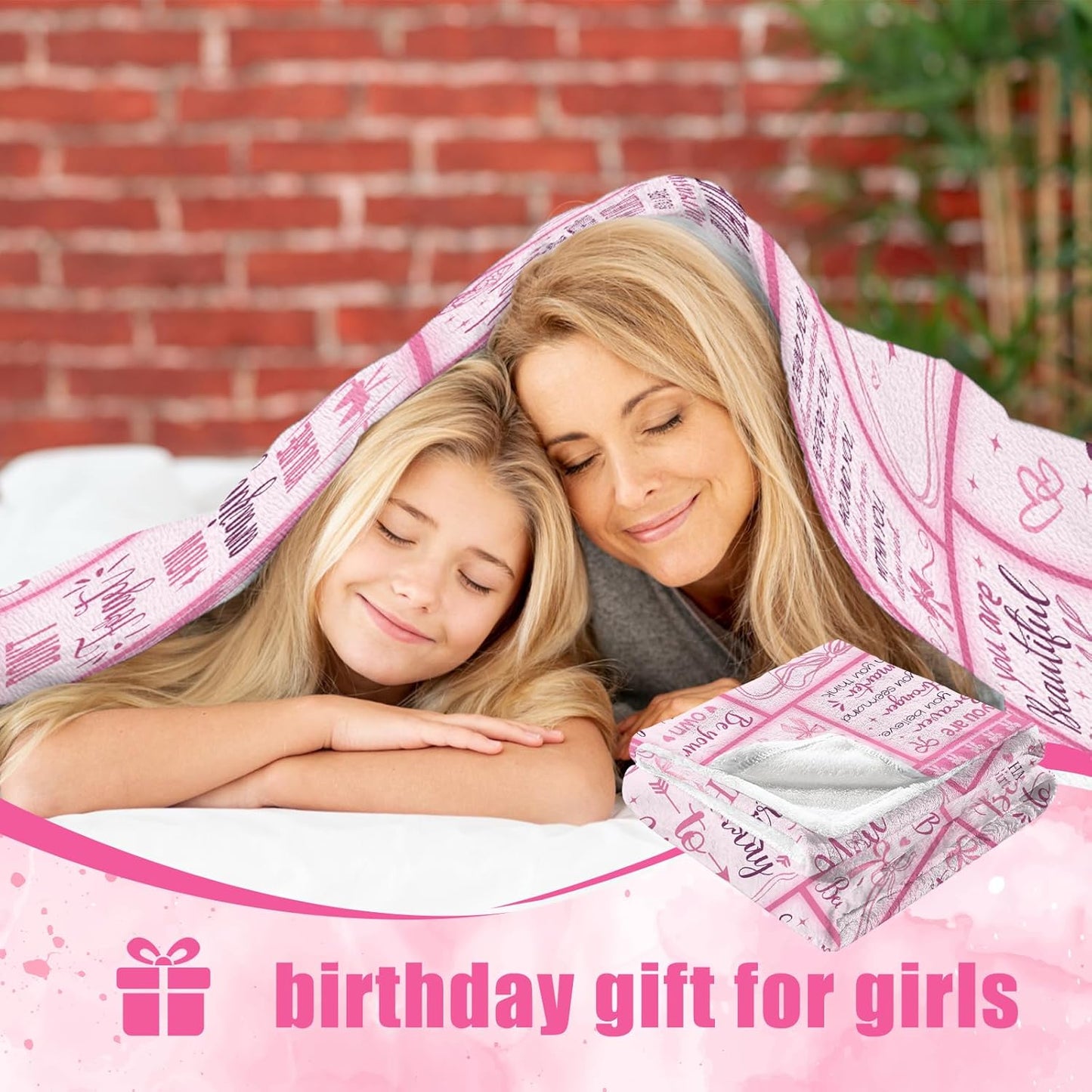 Pink Bow Birthday Gifts for Women Girls Throw Blanket 50"x60", Happy Birthday Decorations for Womens Pink, Gifts for Women Bday Unique, Womens Birth Day Gift Ideas for Her Teen Girl Sister Friend