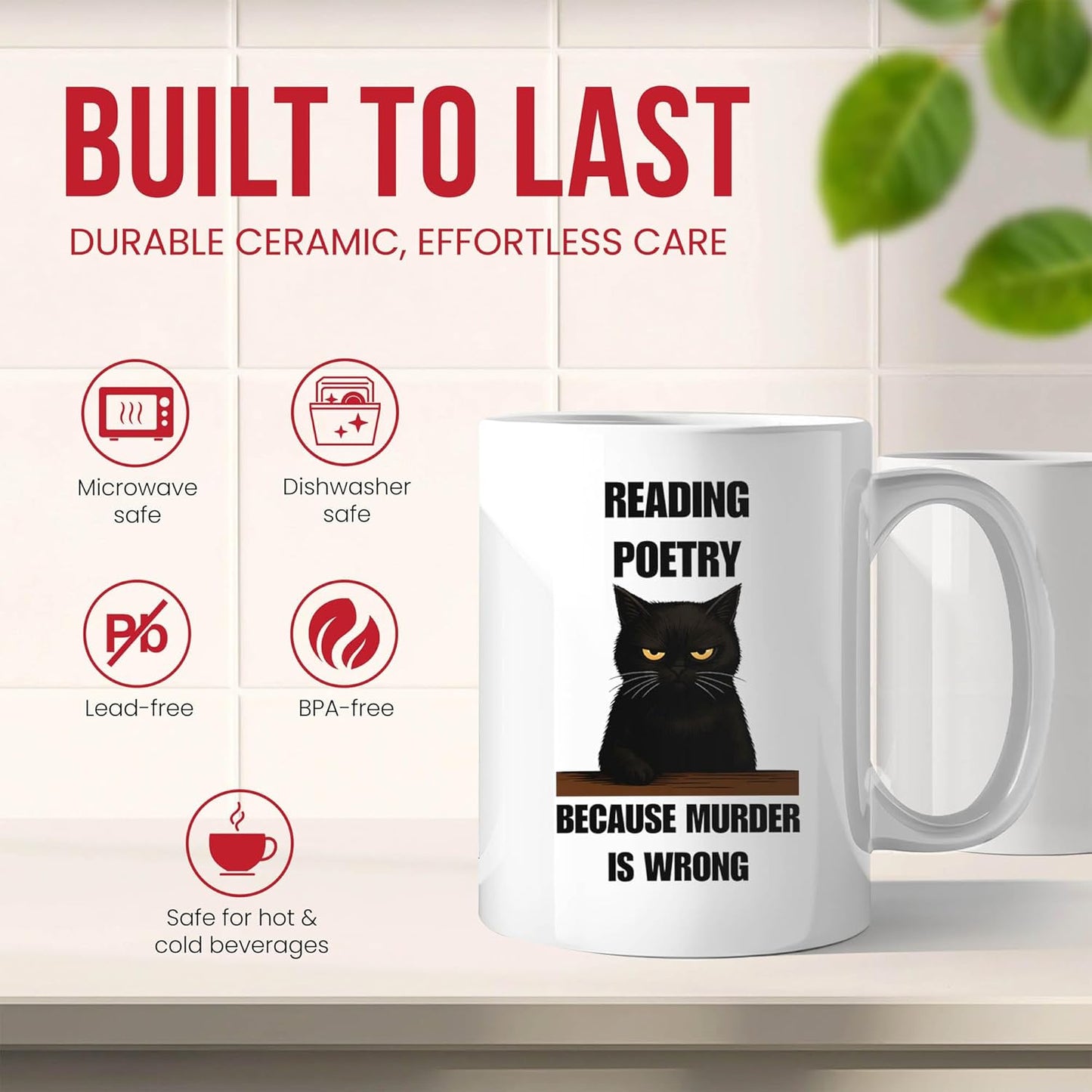 Reading Poetry Because Murder Is Wrong Mug - Literary Enthusiast Coffee Cup - Book Lover Funny Gift From - Verse Appreciator Tea Mugs - Poetic Expression Cups - 11 Oz Ceramic Gifts For Aficionados