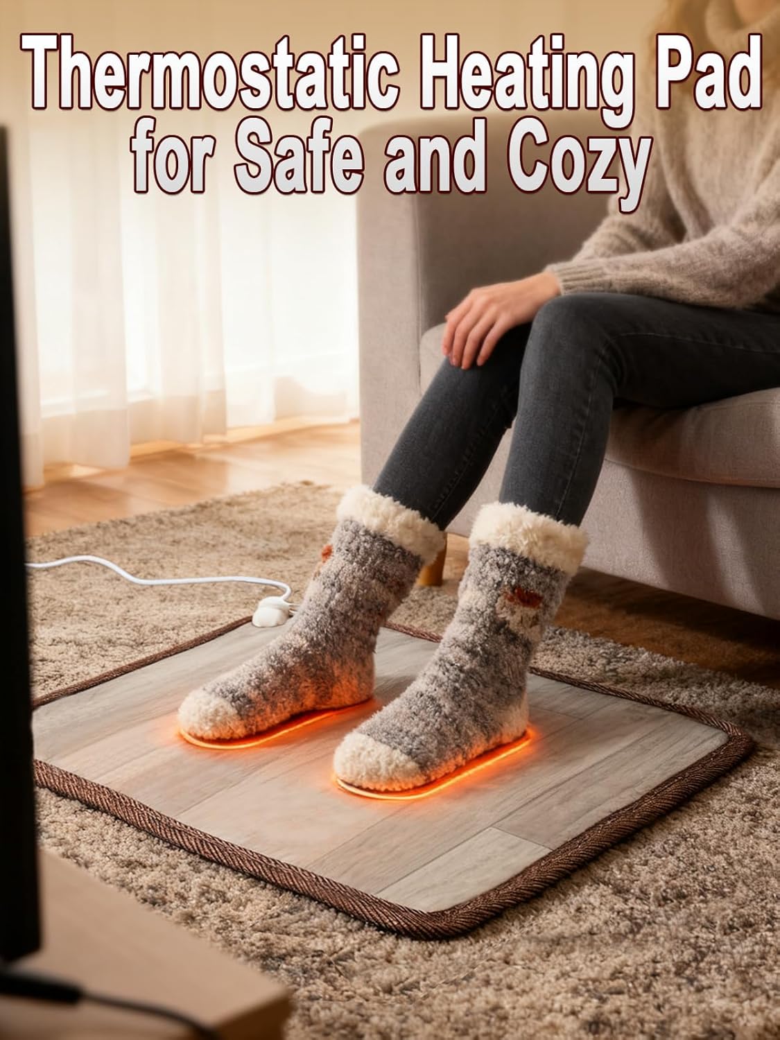 15.7x19.7in Heated Floor Mat - Foot Warmer Under Desk, 110V Electric Heating Pad with 3 Timers & 10 Adjustable Temperatures for Winter Home Office (Gray)