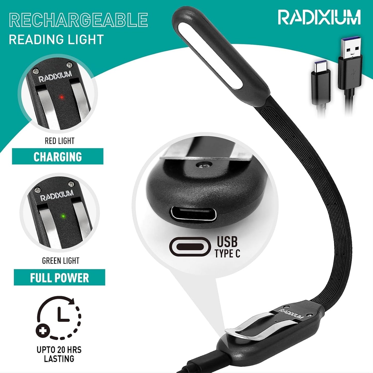 Slim Rechargeable Book Reading Light, Eye Caring LED with 4 Color Temperatures, Portable Clip on Book Light for Reading in Bed & Travelling. Prefect Elegant White Gift for Book Lover.(Grey)