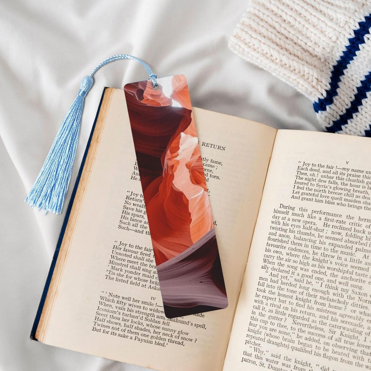 Slot Canyon Bookmarks Gifts for Women Men, Wooden Bookmarks for Book Lovers, Vintage Book Marks Ornaments with Tassel, Unique Personalized Reading Page Markers Sky Blue