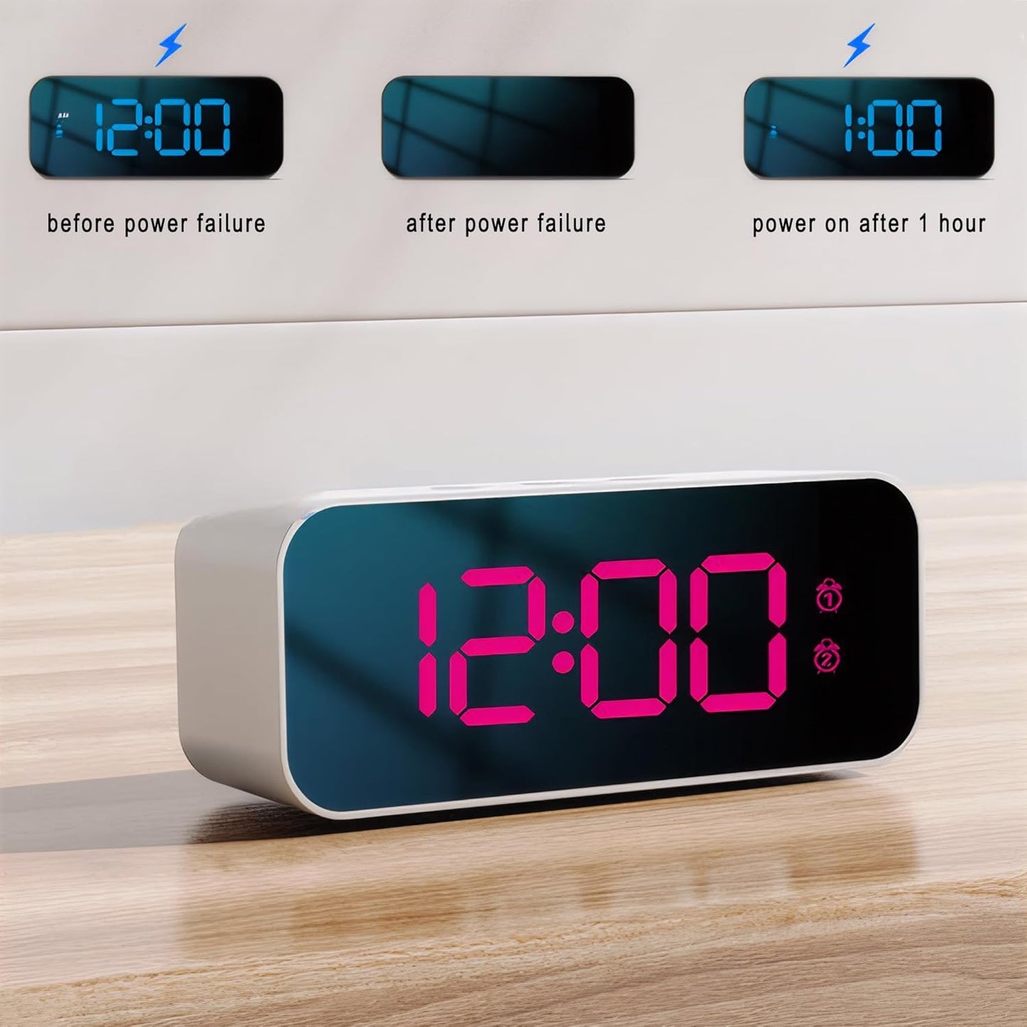 Lancoon ‌Digital Clock with RGB Color Display Voice Control Multifunctional LED Voice Recording Alarm Clock Adjustable Backlight 12/24H Snooze Function Plug in Power for Bedroom Dorm Desktop White
