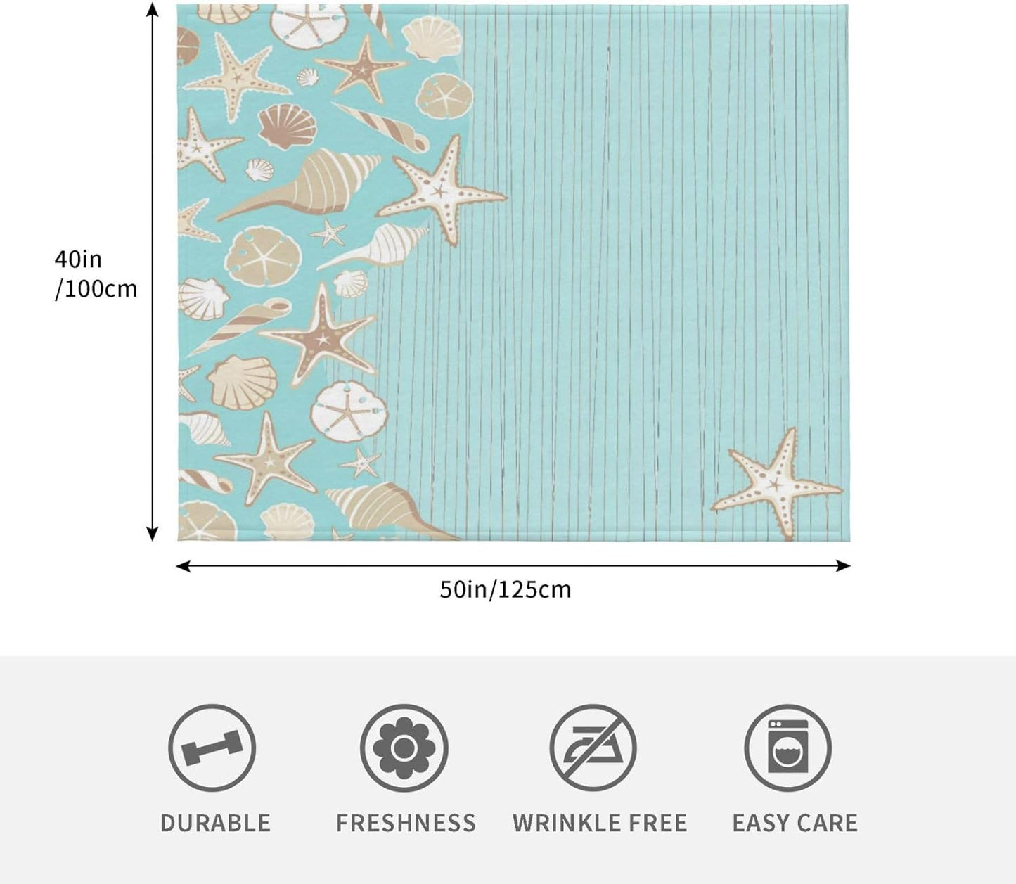 Happy Summer Ocean Themed Coastal Beach Starfish Scallop Throw Blanket Cozy Warm Blankets Soft Flannel Blankets Gift Home Bedding Living Room Couch Sofa Bed for All Seasons Blanket 40x50inch
