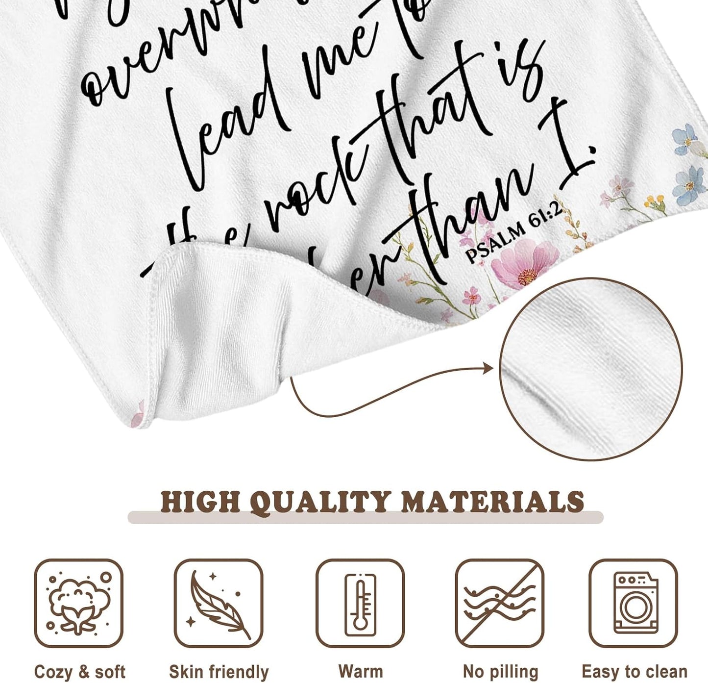 Floral Christian Throw Blanket, Christian Gifts for Women Faith, Religious Psalm 61:2 Floral Bible Verse Blanket for Home Bedroom Living Room Couch Bed Sofa Decoration, 50x60 Inches