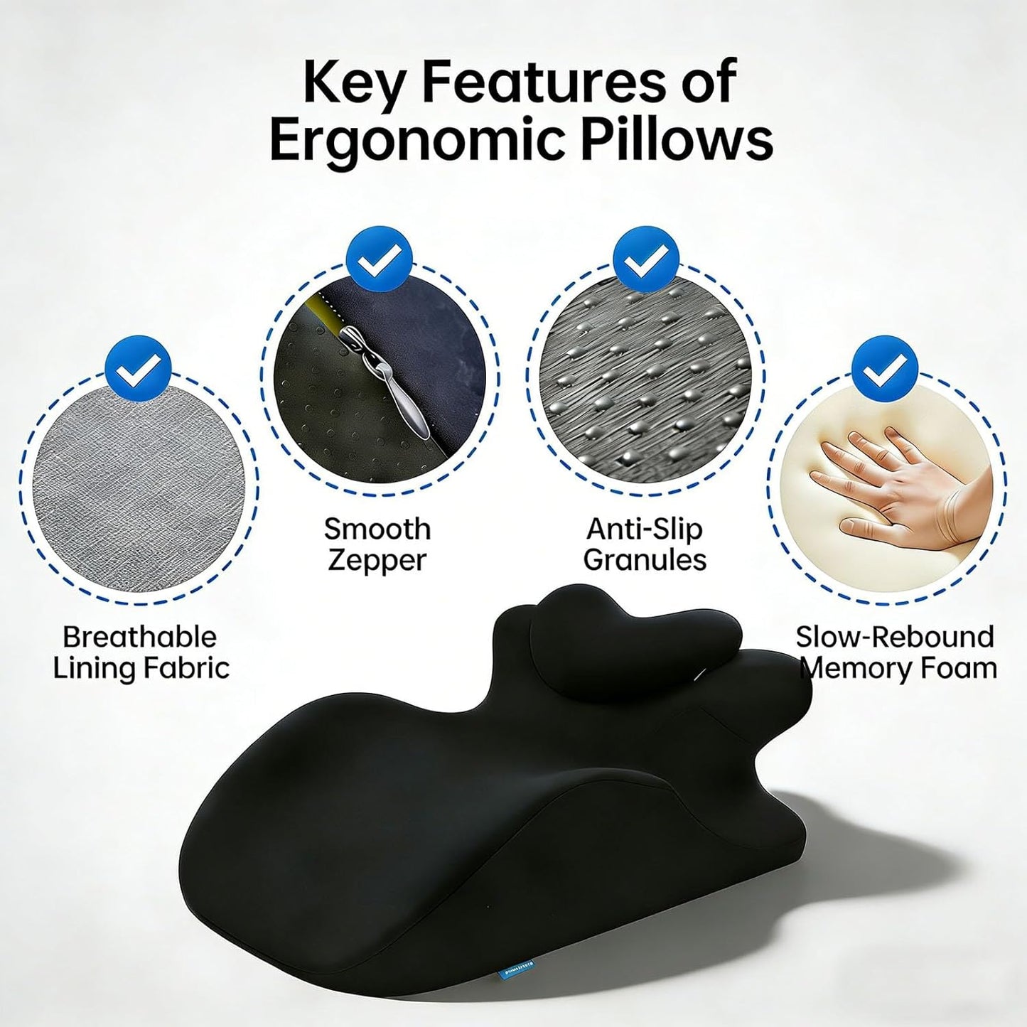 Memory Foam Ergonomic Rest Pillow, Multi-Use Reading & Prone Sleep Pillow for Back Support, Comfortable Wedge for Sitting Up in Bed
