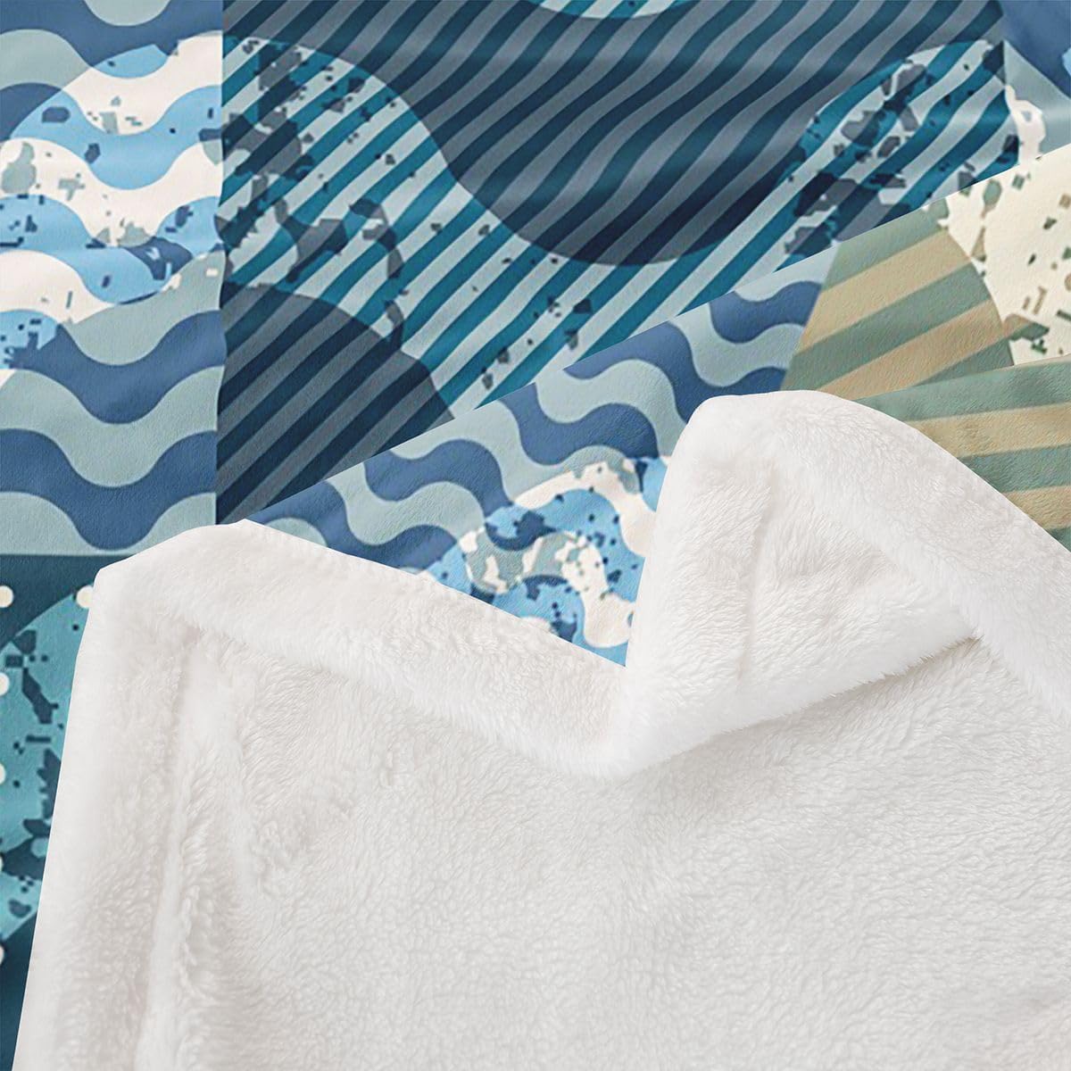 Ocean Nautical Soft Cozy Fleece Blankets Geometric Grid Stripes Fleece Flannel Throws Anchor Rudder Sea Wave Throw Blankets Buffalo Lattice Polka Dot for Sofa Bed Couch,Throw 50x60 Inch