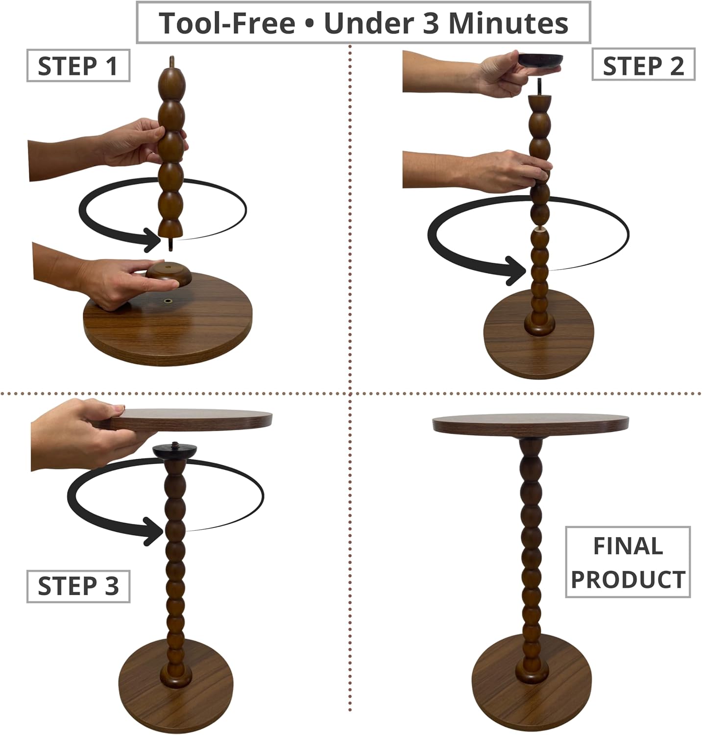 Round Wooden Small Side Table for the Living Room, Modern Pedestal Side Table for Small Spaces, Drinks, Corner, Accent Piece, and Compact Nighstand Bedroom, Tool-Free Assembly Easy, Walnut