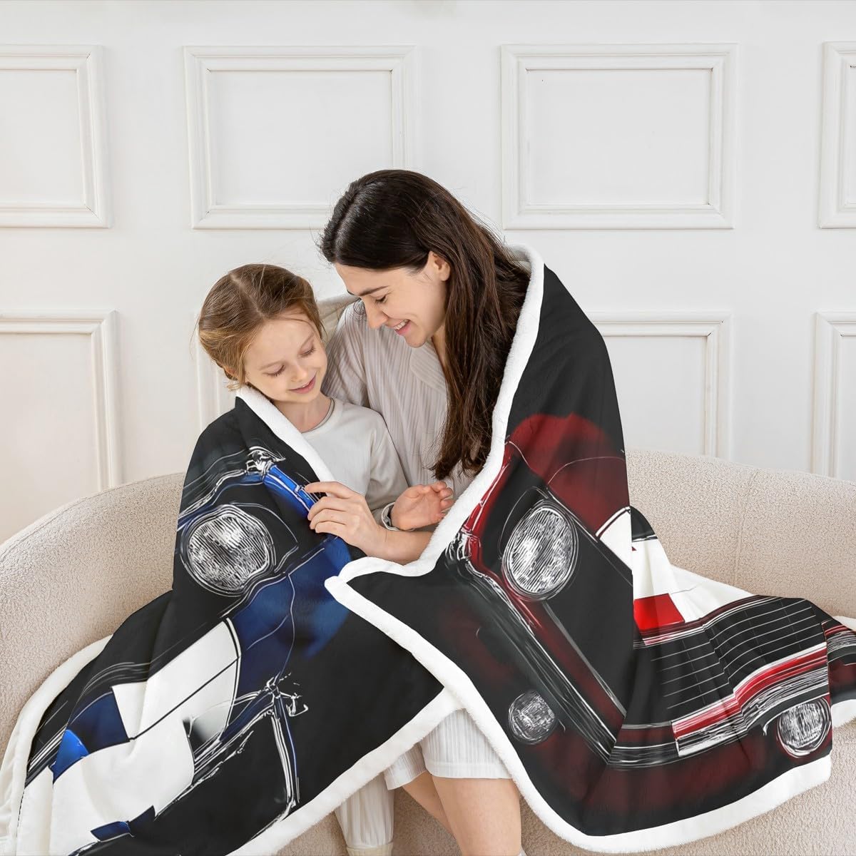 Erosebridal Classic Car Fleece Blanket, Twin Size (60"x80"), Black, Modern Design, Microfiber Polyester Sherpa Blend, Easy Care, Perfect for Kids, Camping, Napping, Reading