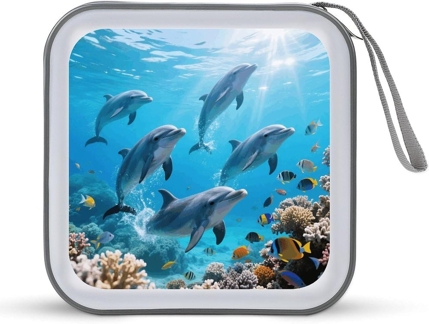 Cute Dolphins CD Case Portable Zipper CD Case 40 Capacity Hard Plastic DVD Cases Holder Large Storage Disc Wallet Bag for Car Home Travel DVD Collection Bag