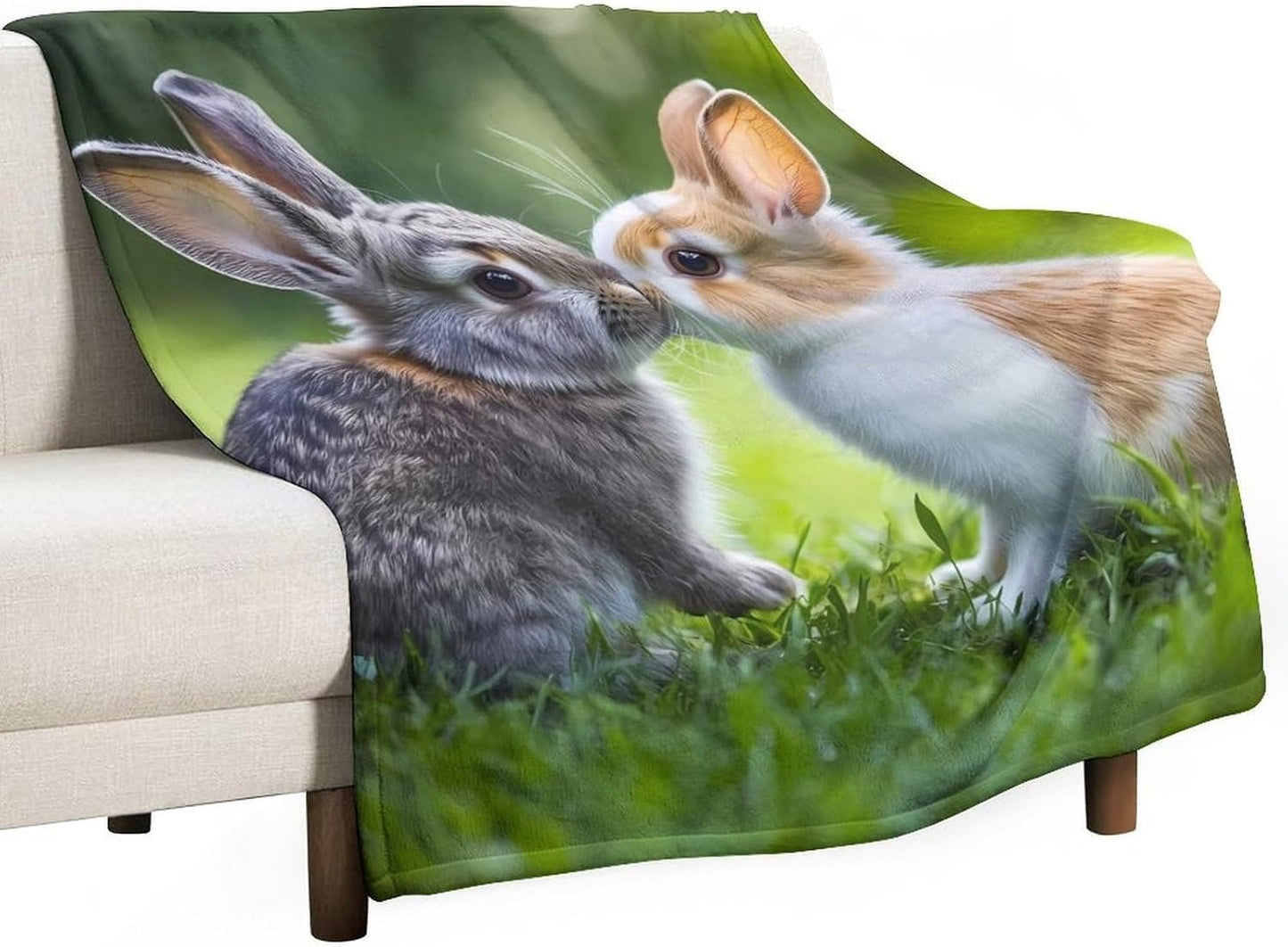 Rabbit Couple Kiss Throw Blanket for Couch Bed Plush Cozy Fuzzy Flannel Blanket for All Season 50"x60"