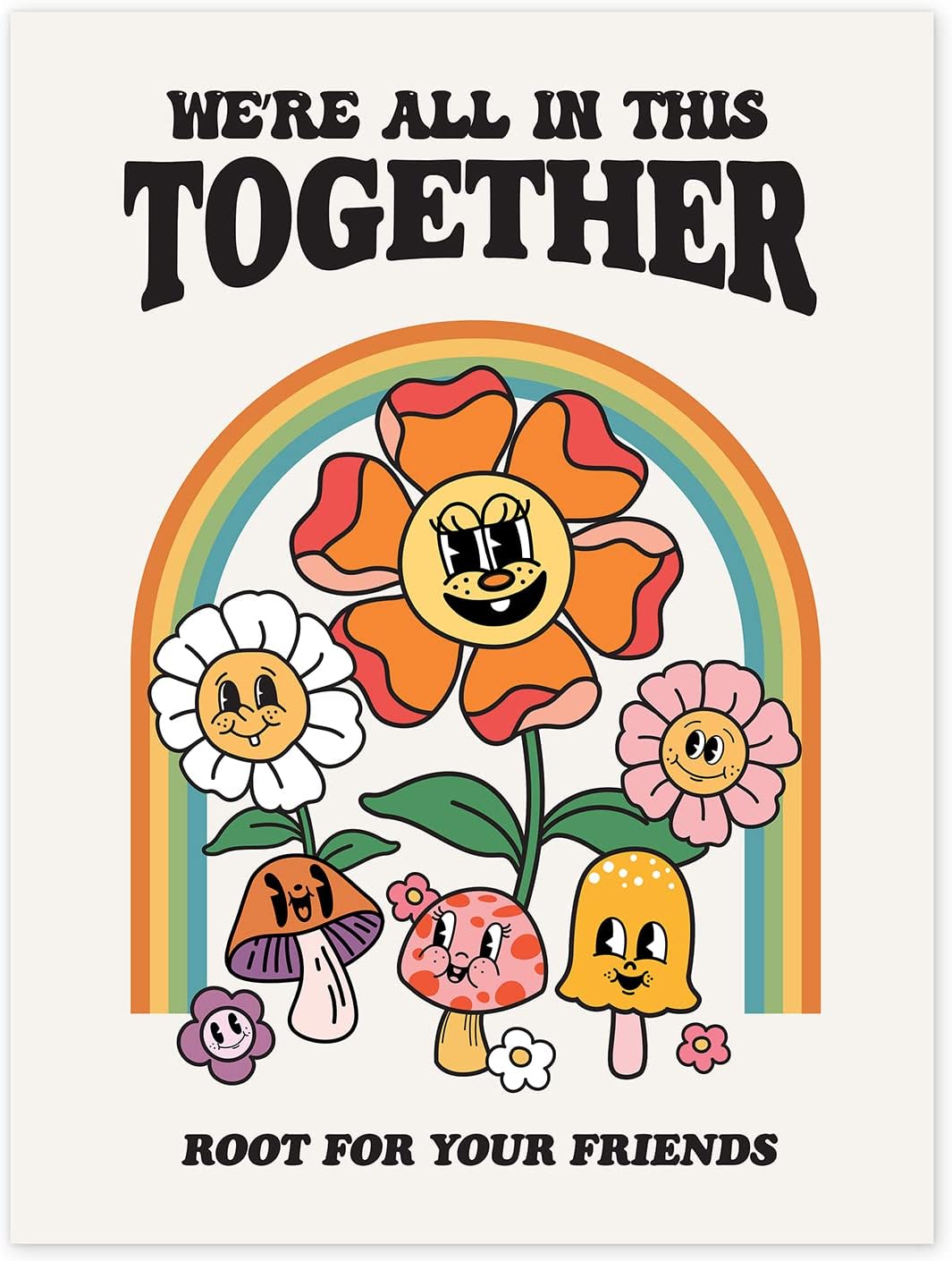 Retro Flower Poster, Groovy Hippie Wall Art, Retro 60s 70s Poster, Positive Quote Wall Art, Cute Room Decor, Cool Wall Decor