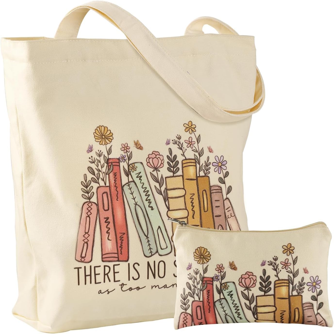 BROADREAM Canvas Tote Bag for Girls, Reusable Large Shoulder Bag with Zipper & Small Cosmetic Bag for Gym, Work, Shopping