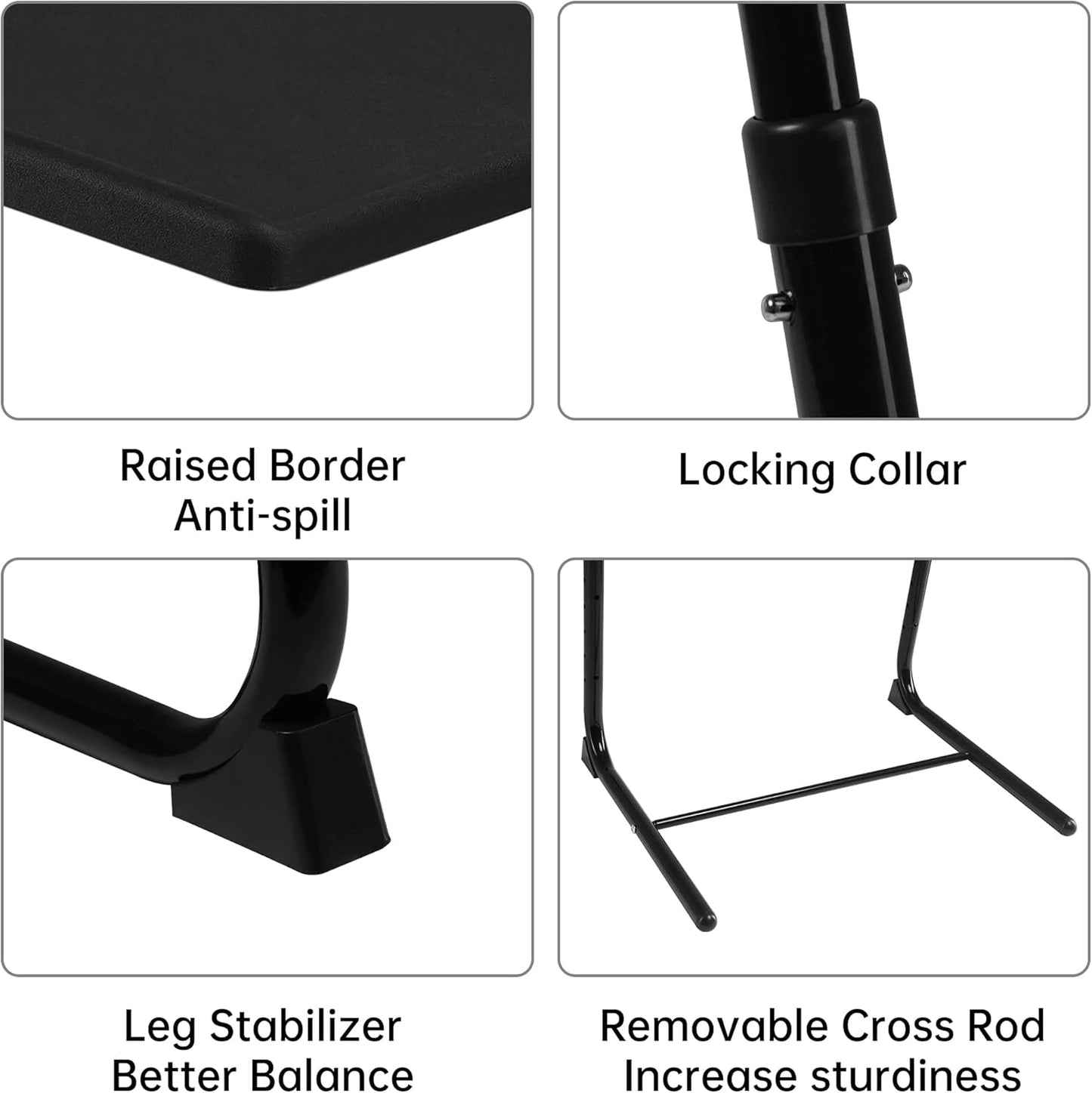 Allpop TV Tray Table, TV Dinner Tray for Eating Set of 2, Adjustable Folding Laptop Table with 6 Heights & 3 Tilt Angles, Cup Holder on Couch & Bed, Black | for Eating, Adjustable, Folding, 6 Heights, 3 Tilt Angles, Cup Holder
