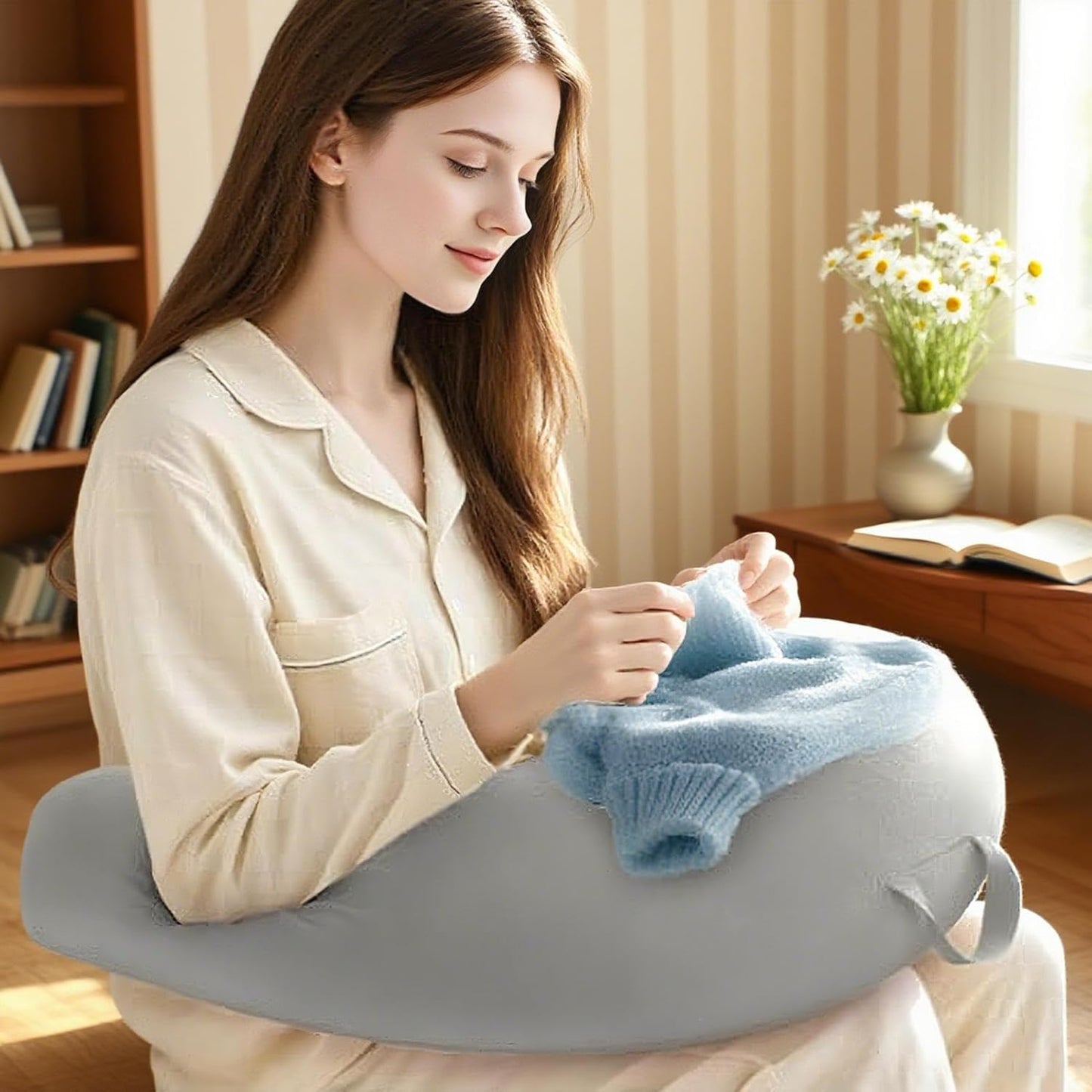 Reading Lap Pillow - U Shape Cushion,Bed Chair Pillow,for Adults Elbow Rest Reduces Fatigue Desk Couch Floor Sofa Sitting Working Crocheting Writing