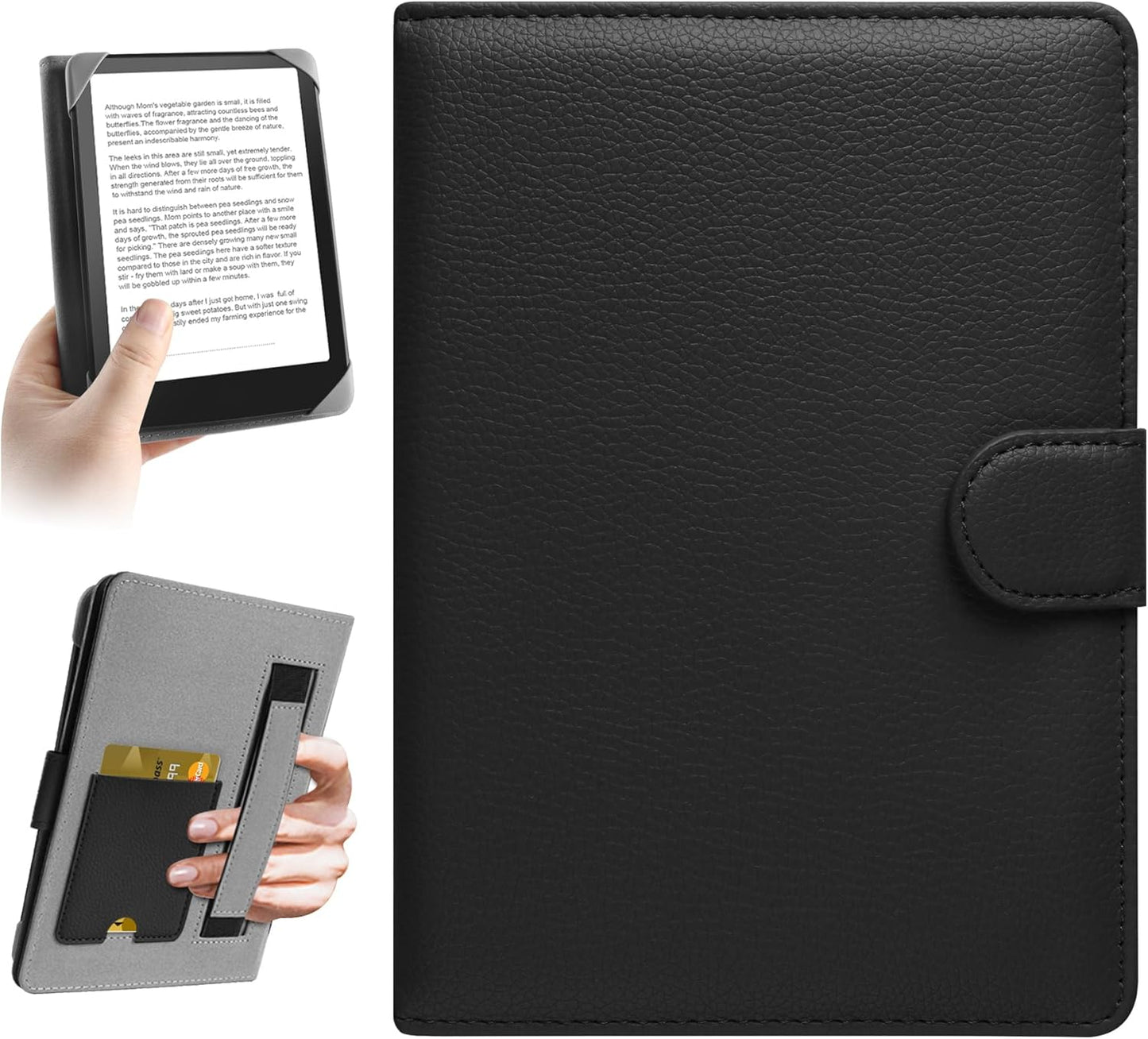 Universal Case for 6-6.8 inch E-Book Reader Compatible with 6.8" Kindle Paperwhite/6-6.8" Kobo Clara HD/Kobo Clara 2E,6" EReader Protective Cover Built-in Pocket,Black