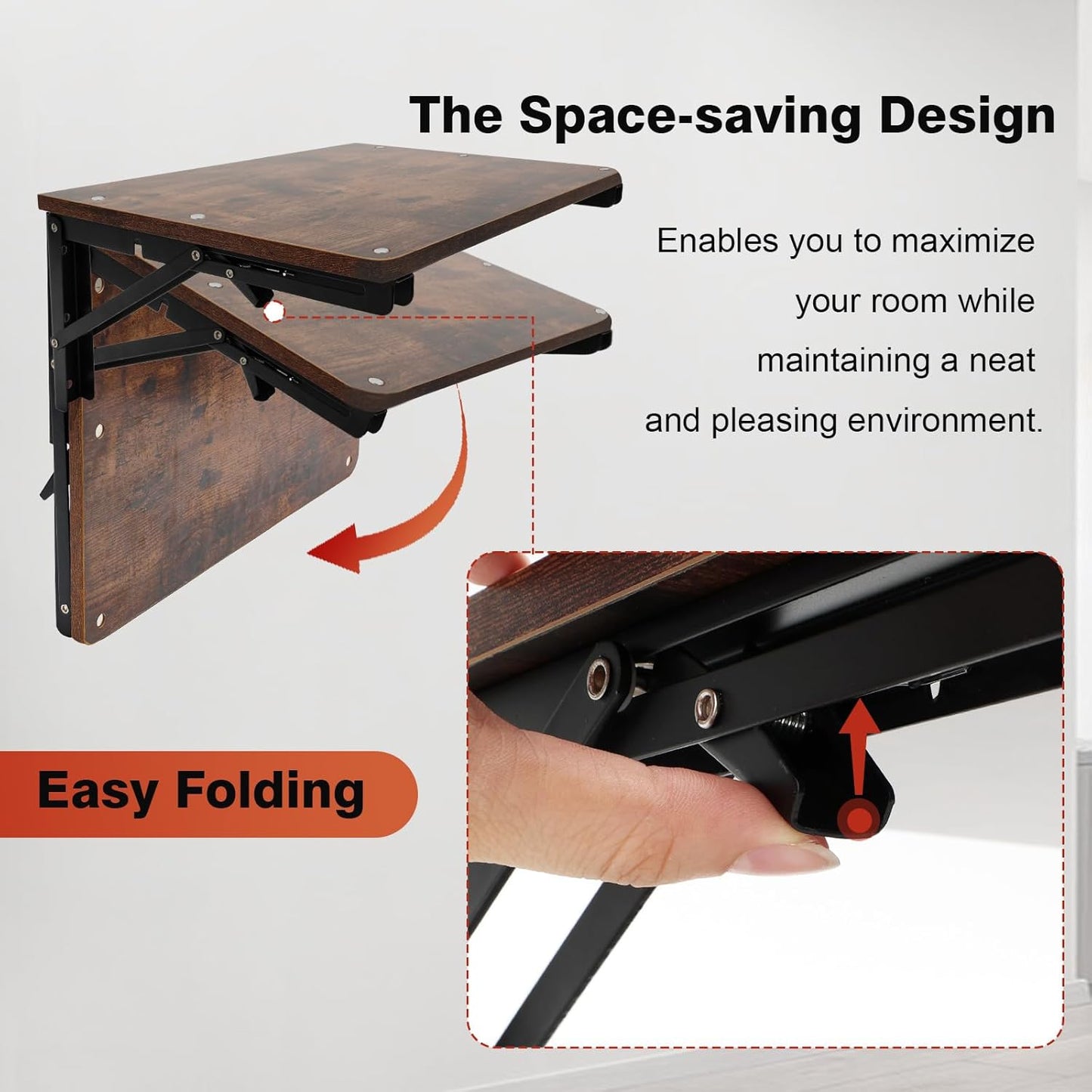 Wooden Folding Shelf Wall Mounted for Small Space, Wall Table for Living Room Bedroom Decor, Home Office Floating Fold Down Desk, Media Shelves with Heavy-Duty Brackets Holds Up to 30lbs, 16.5"*11.8"