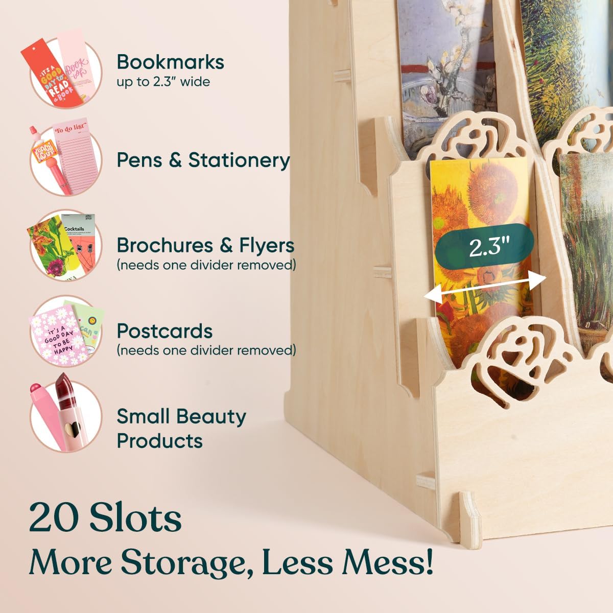 20 Pockets Bookmark Display Stand, Portable Bookmark Holder, Sticker Holder, Greeting Card Display for Craft Fairs, Vendor Booths, Retail Store