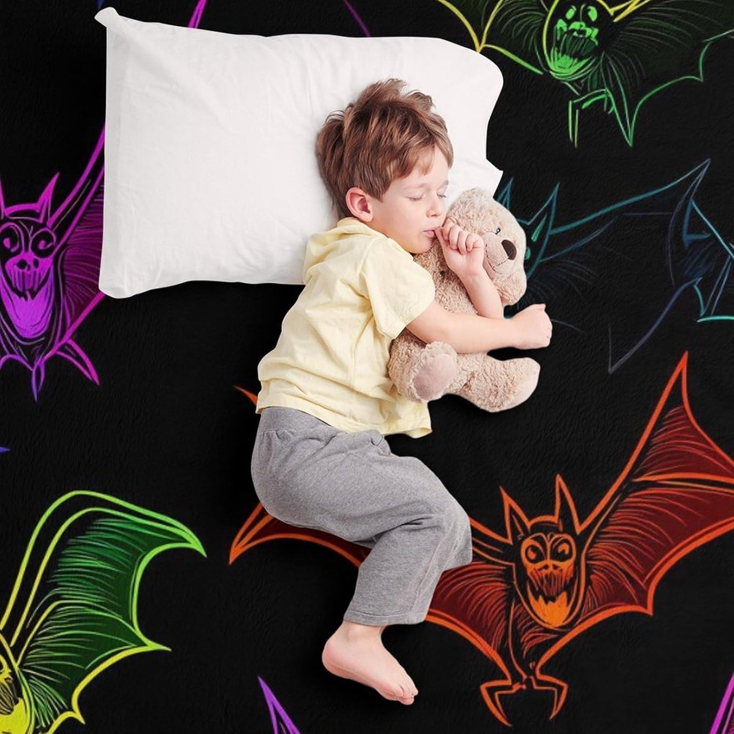 Colorful Bats Throw Blanket for Couch Bed Plush Cozy Fuzzy Flannel Blanket for All Season 30"x50"