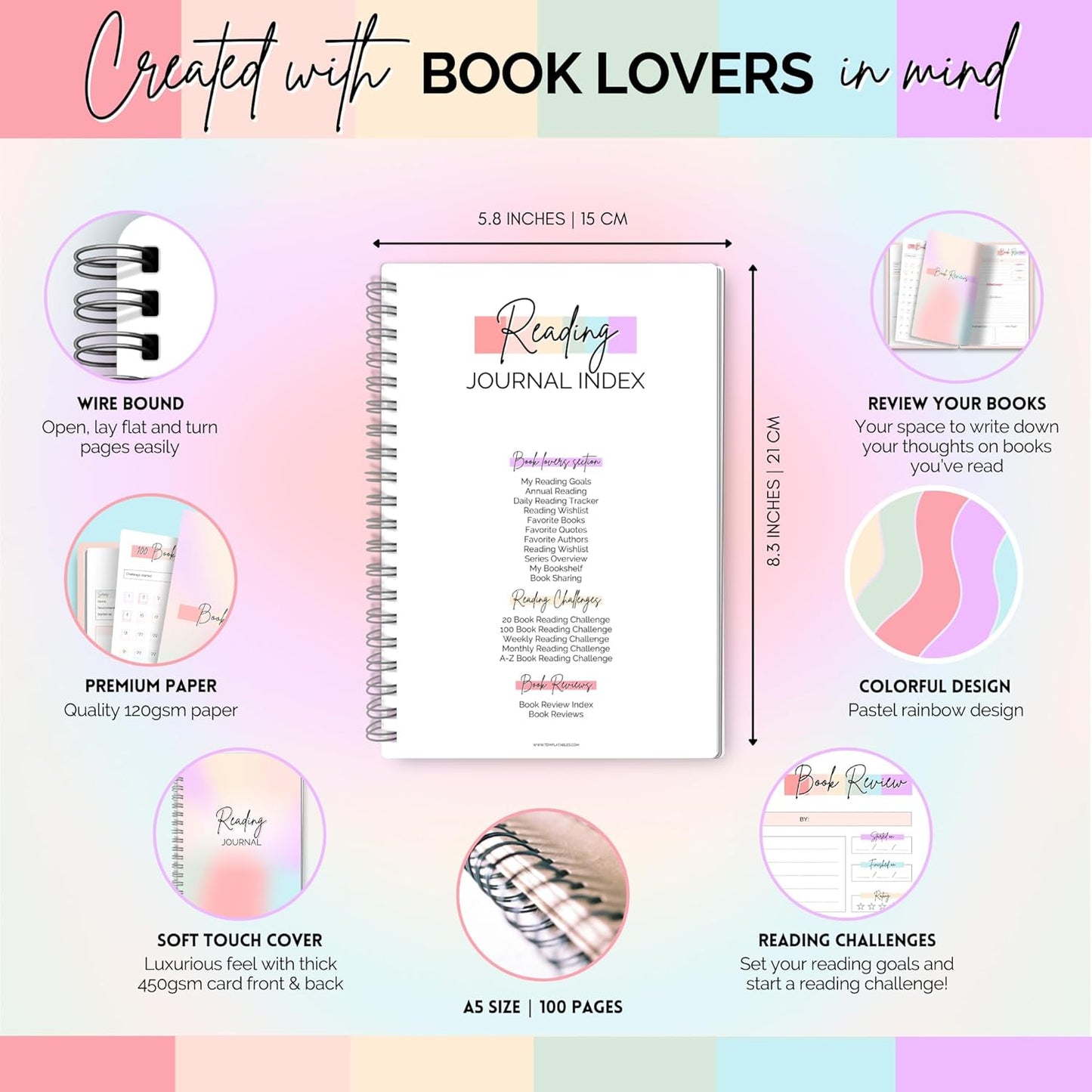 Reading Journal for Book Lovers | Log Book to Summarize, Review and Rate the Books you've Read | A5 (Rainbow)