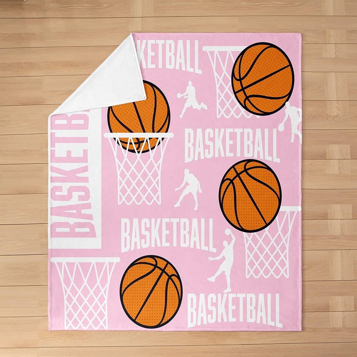 Feelyou Basketball Flannel Fleece Throw Blanket Twin 60"x80" Basketball Lover Plush Blanket for Kids Teens Adults Pink Fuzzy Blanket Sport All Season Bed Blanket