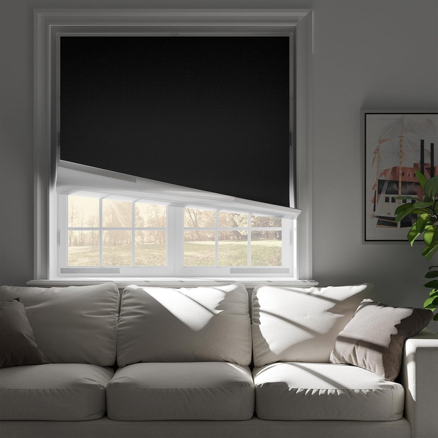 NIGHTON 100% Blackout Curtains for Bedroom, No Drill Blackout Blinds with Upgraded Hook and Loop Tape, Portable Blackout Curtains for Window Cover Baby Nursery,Travel,RV- 1 Panel Black 23'' W x 48" L