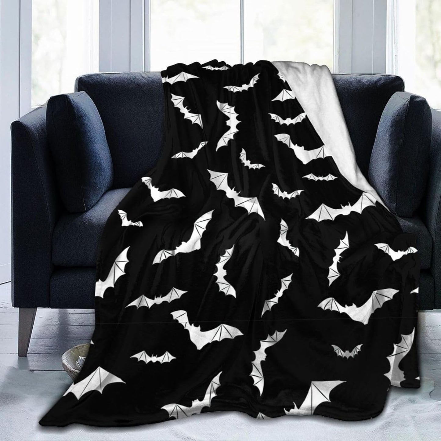 Bats Halloween Goth Fleece Flannel Blanket Throw Warm Lightweight Blankets for Home Office All Season (Bats Halloween Goth, 80X60)