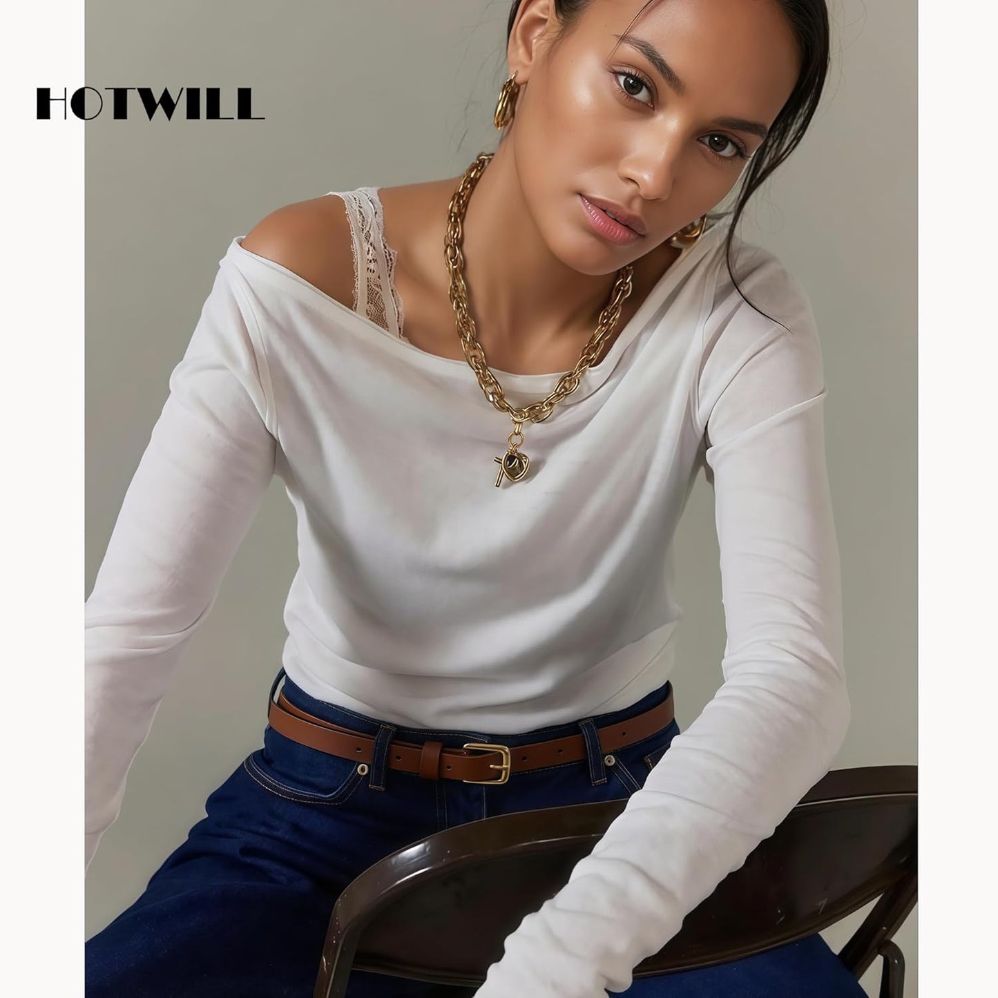 HOTWILL 4 Pack Women Skinny Belts for Jeans Dress Thin Waist Belt for Ladies with Gold Buckle 0.55" Width