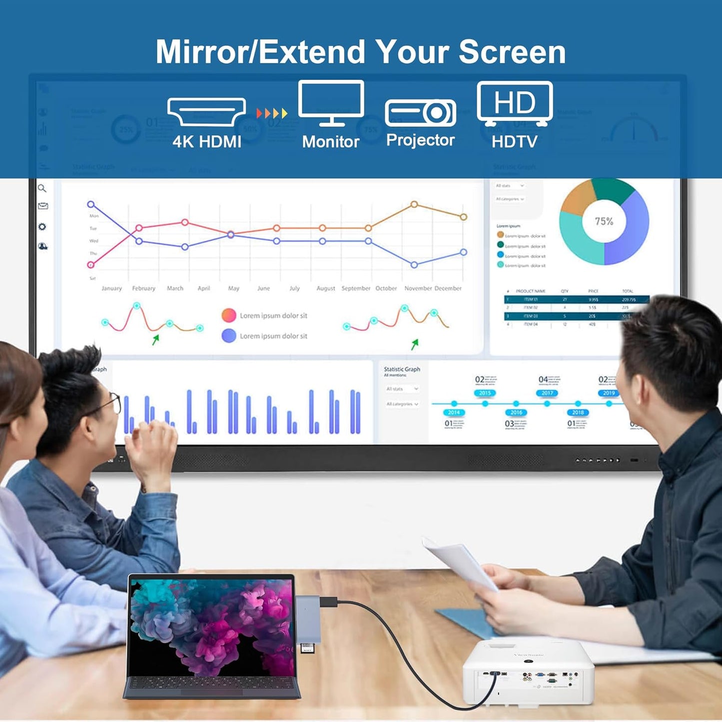 USB 3.0 Surface Pro 6/Pro 5/Pro 4 USB Hub Docking Station 4K HDMI Hub Adapter, SD & TF/Micro SD Memory Card Reader, 4K@30Hz HDMI Port Converter Accessories for Surface Pro 6/5/4