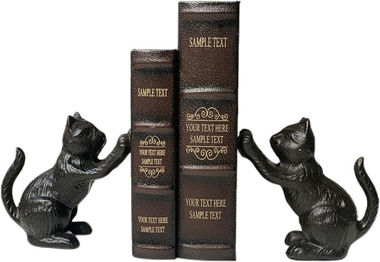 Book Ends for Shelves Decorative, Cast Iron Heavy Duty Bookends for Heavy Book, Unique Cute Cat Bookend for Home/Office Decor, Antique Classic Black 2PCS