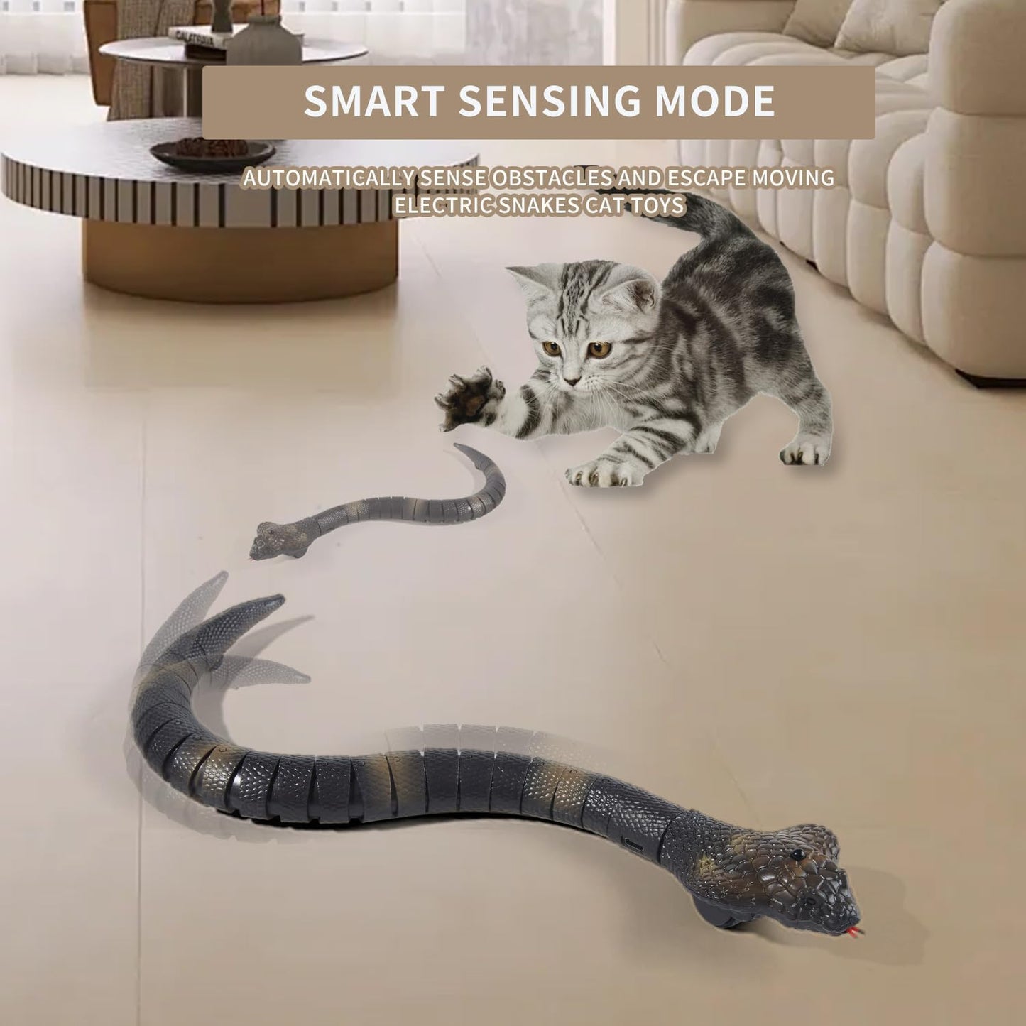 Remote Control Snakes Realistic Rc Snake Prank Cobra Rechargeable Smart Sensing Cat Toy with Infrared Controller Reptile Toys, Cool Gag Gifts or Christmas Birthday Gift for Boys Girls Ages 6+