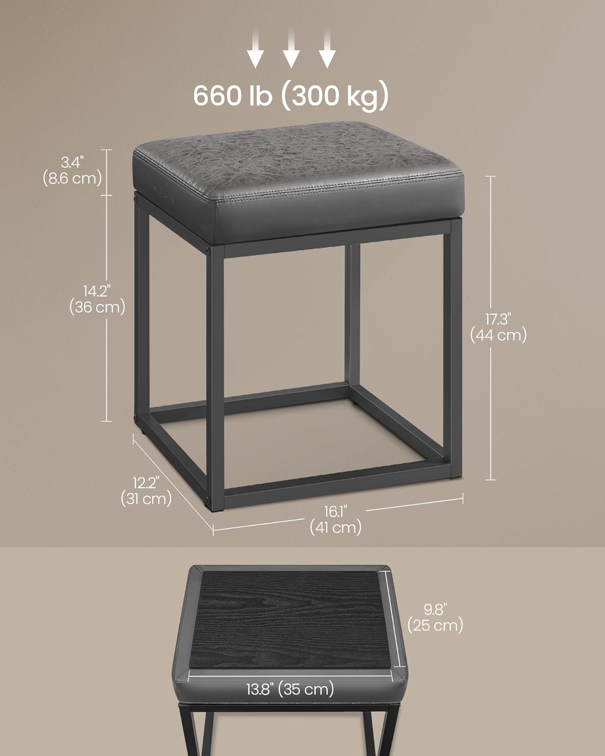 SONGMICS Home LUIZ Collection - Ottoman Footstool, Rectangle Ottoman, Vanity Chair Stool, Footrest, Reversible Top, Side Table, Max. Load 660 lb, Bedroom Living Room Entryway, Dove Gray ULOM079G01