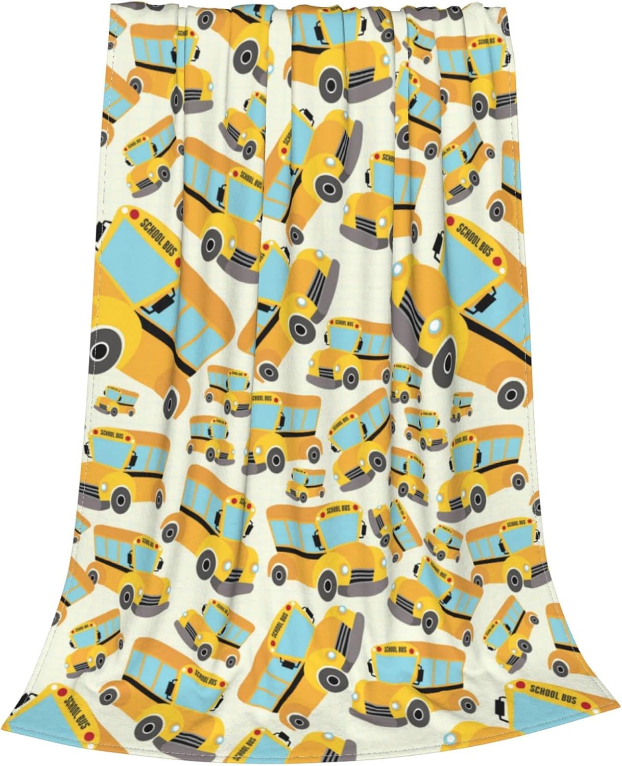 School Bus Soft Flannel Fleece Throw Blanket, Vehicle Illustrations Background Pattern for Kids, Cozy Plush for Indoor and Outdoor Use Lightweight Blanket 60"x80"