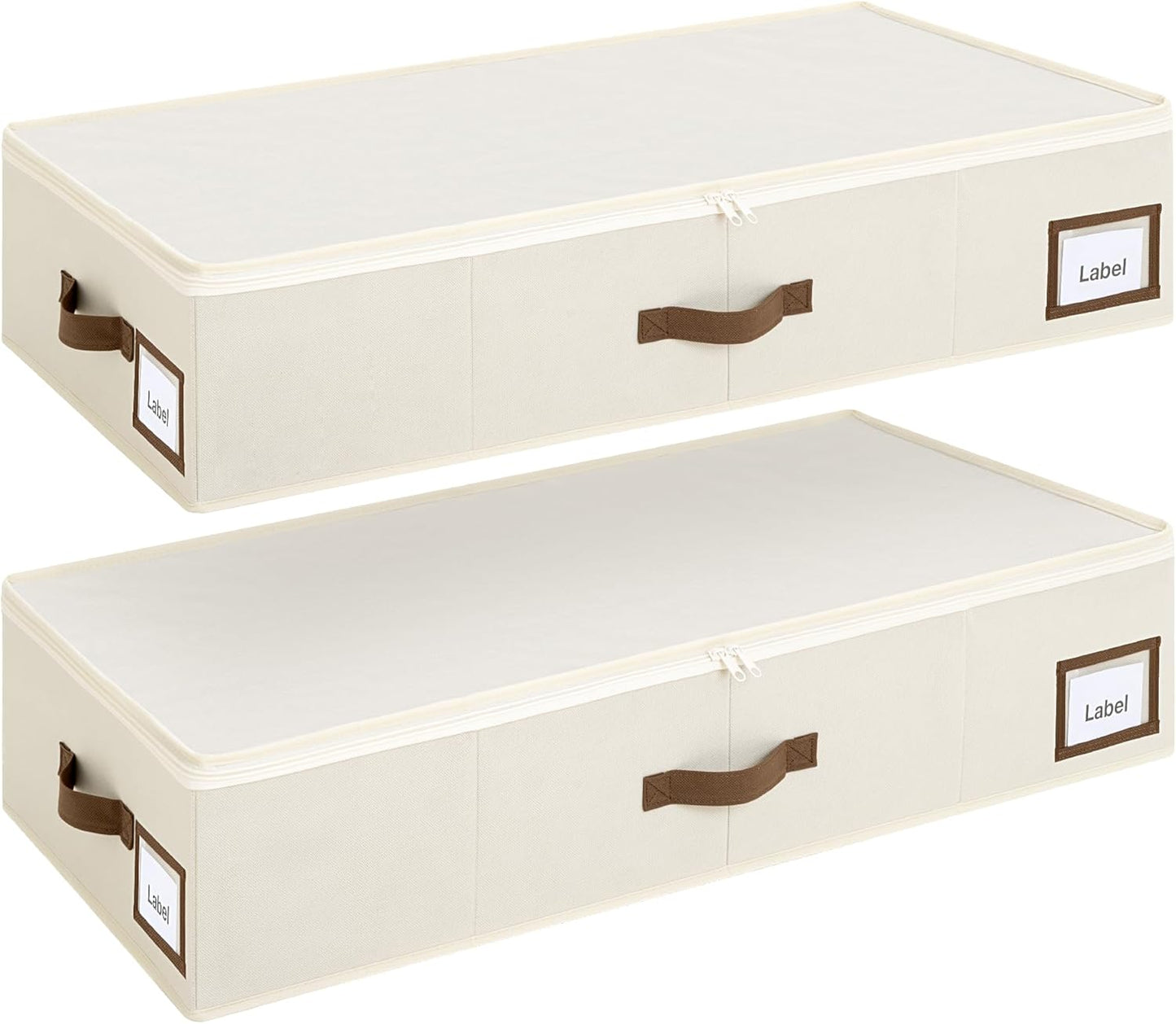 Cupic Cupid Under Bed Storage Containers, Foldable Organizer with Lid for Bedroom, Underbed Storage Box for Blankets, Clothes, Shoes, 2 Pack, Beige