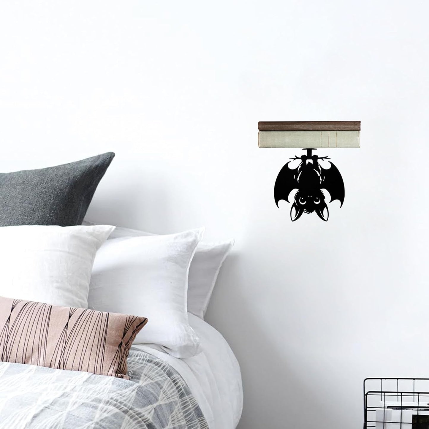 Metal Bat Floating Book Shelves for Wall, Unique Gothic Decor, Invisible Bat Bookshelf Wall Mounted, Unique Gifts for Gothic Lovers