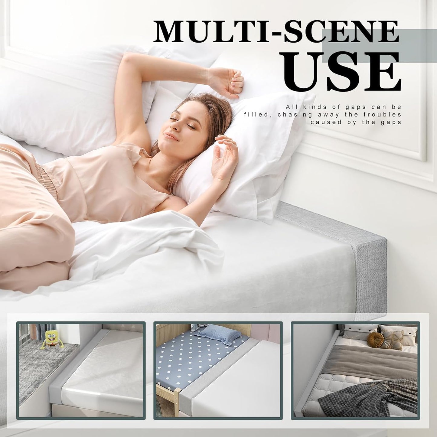 Mattress Extender, Bed Gap/Space Filler, Headboard Pillow Between Headboard and Mattress or Wall, High-Density Foam with Removable Cover（Light Grey-Full-54 * 2 * 6in）